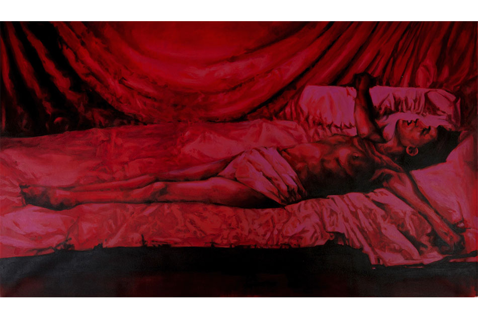Voluspa JarpaHistérica 1, of the series "Galería de Subalternos, Altered Views", 2019Oil on canvas130 x 230 cm