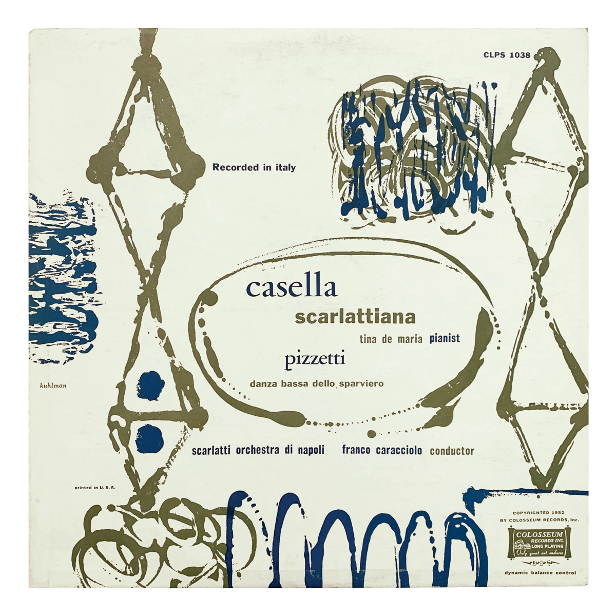 Colosseum CLPS 1038 Alfredo Casella - Scarlattiana, Op.44 | Ildebrando Pizzetti - Danza bassa dello sparviero Orchestra Scarlatti di Napoli - Franco Caracciolo Tina de Maria Design: Roy Kuhlman (credited)