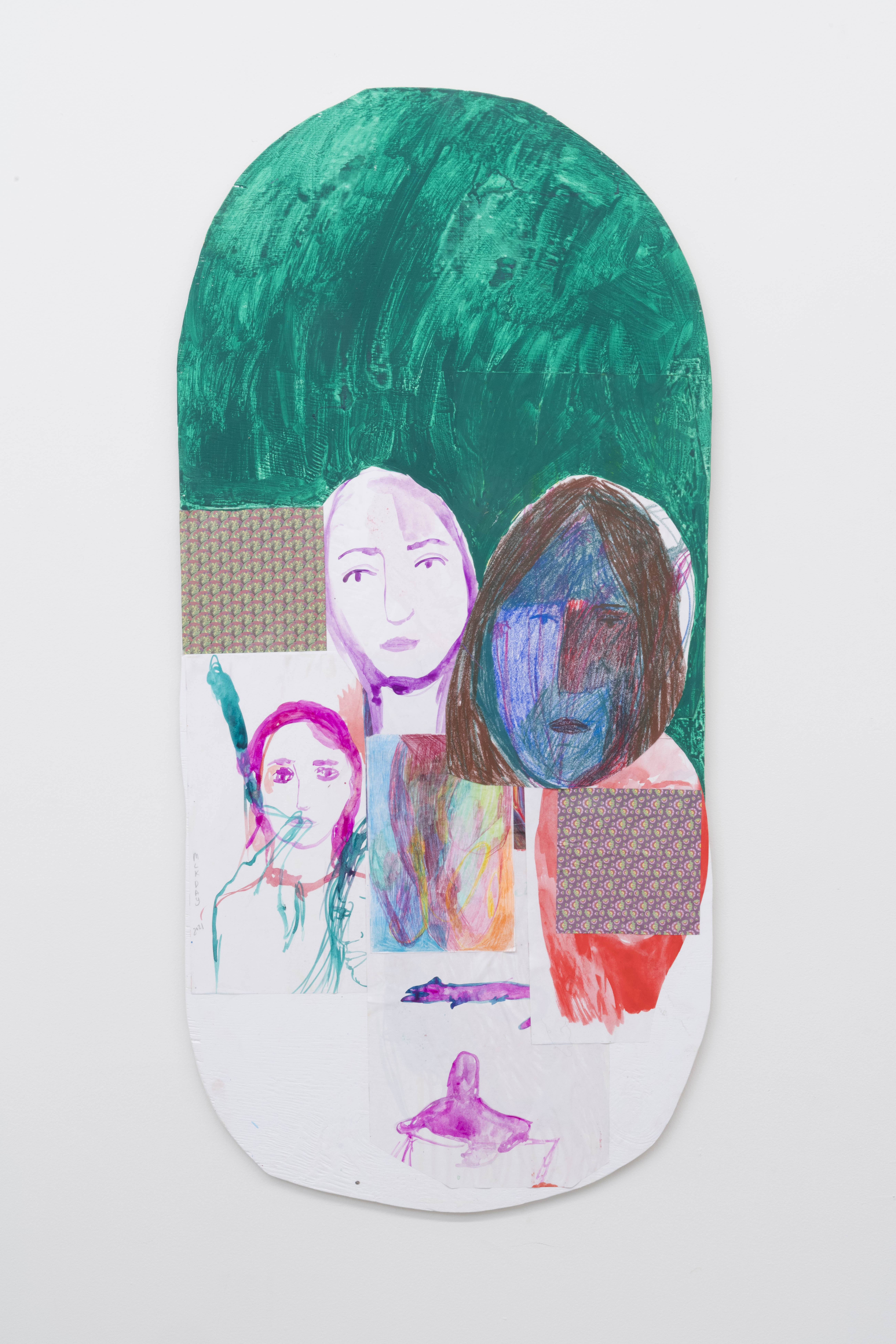 Small World, 46 x 9.5“, mixed media on panel, 2022