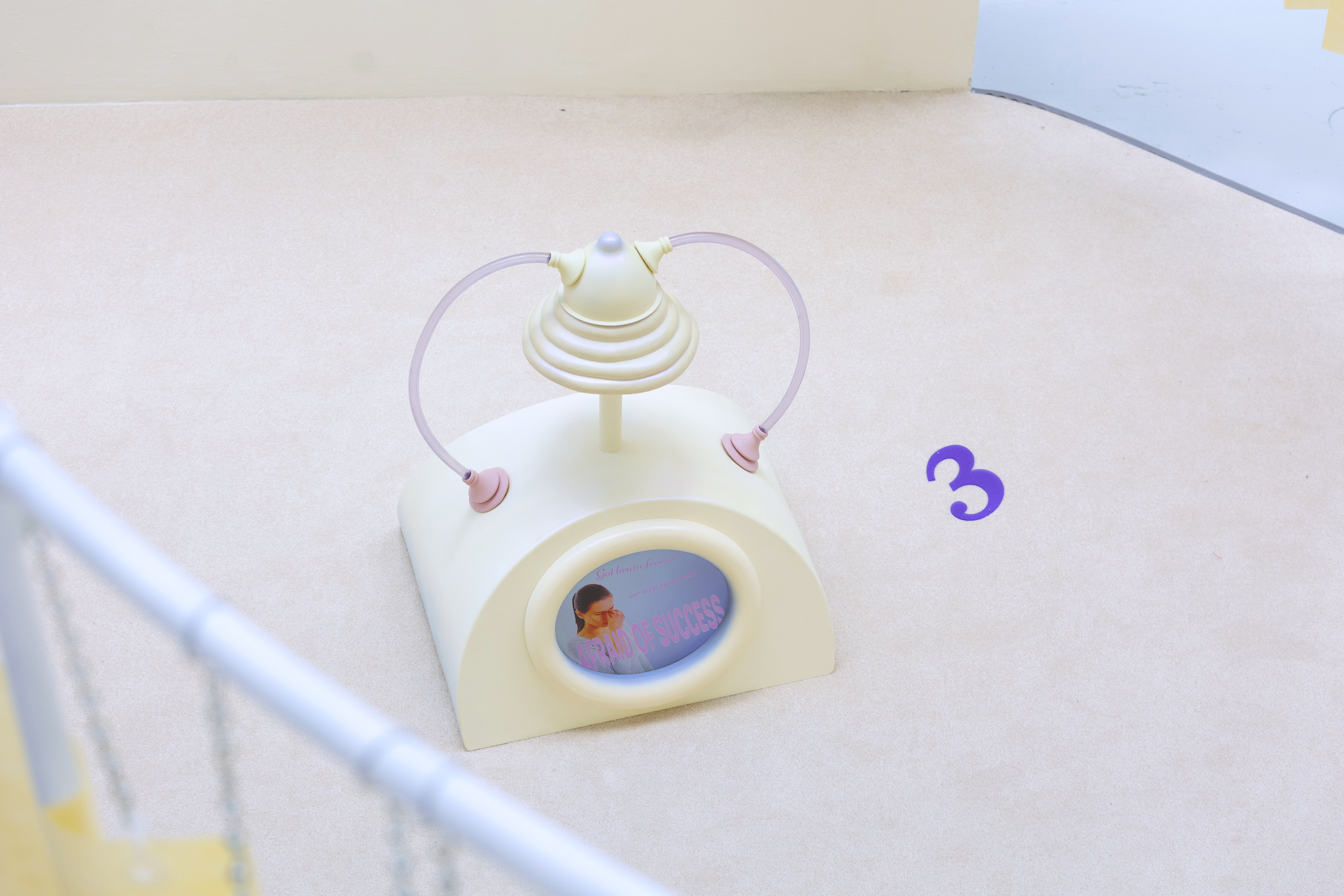 device 3- ‘unleash your true self!’ mdf, epoxy resin, silicone, found objects, LCD screen, affirmations.