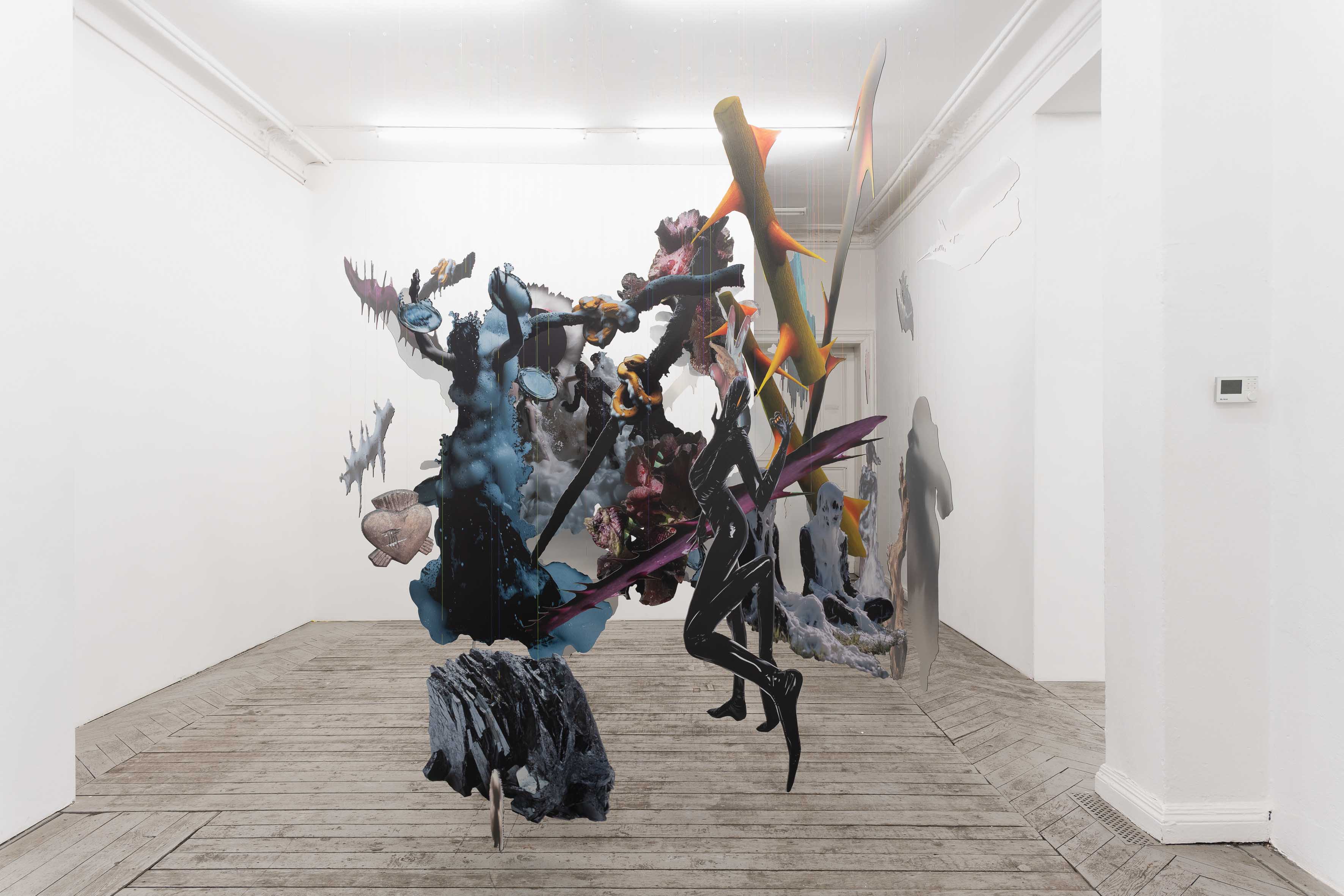 SLOPPY with works by SIMONA ANDRIOLETTI, REBEKKA BENZENBERG, IRIS HELENA HAMERS, JONAS H&Ouml;SCHL, JULIUS NIEMEYER, PHILIPP PESS, ROSANNA MARIE PONDORF and ALEXANDER SCHARF at EIGEN + ART Lab X NEBYULA co-curated by Alexander Scharf and JONAS H&Ouml;SCHL [from 20260110 to 20260207] [Photo: Peter Oliver Wolff]