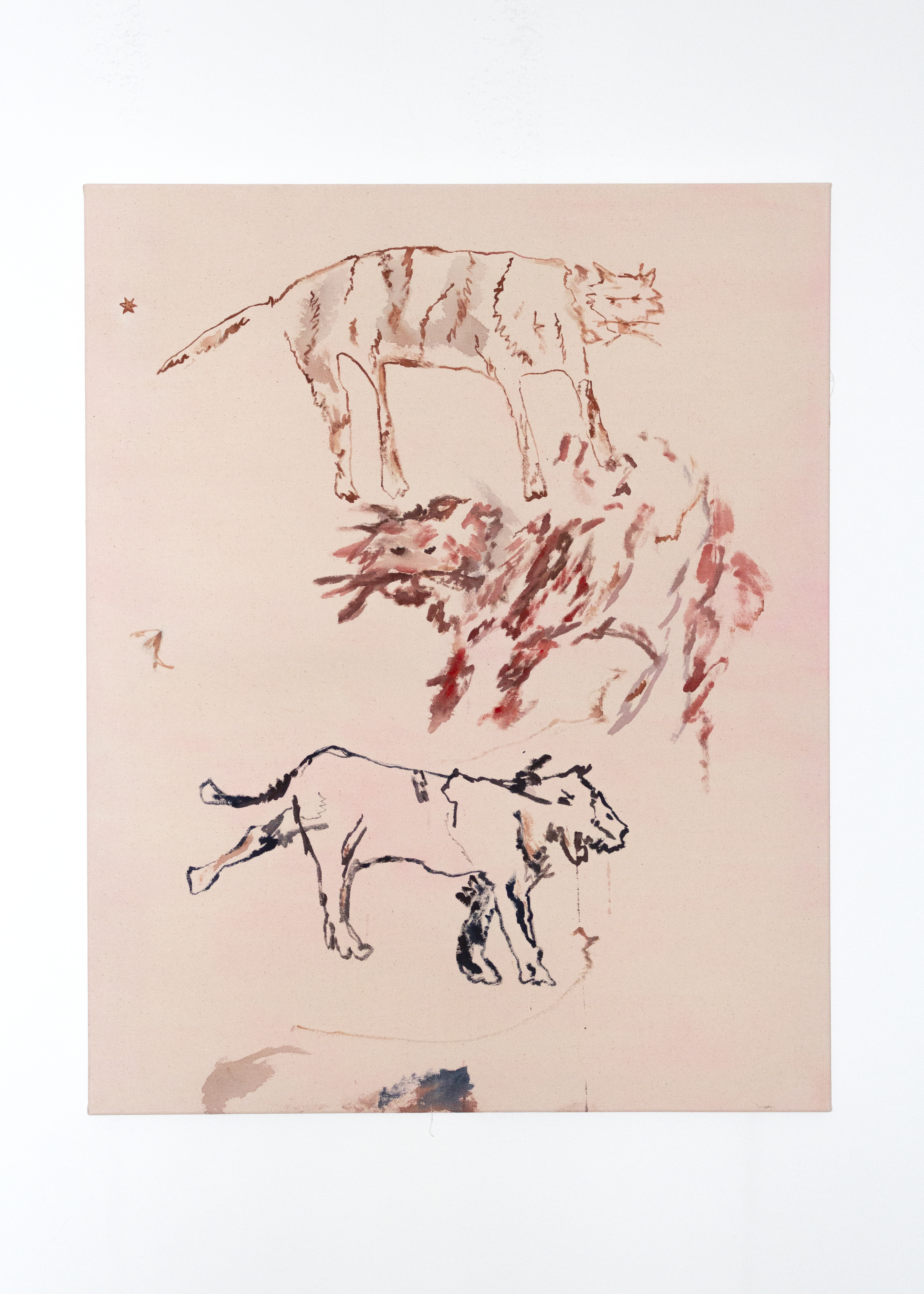 Three Tigers (2022) Acrylic and ink on unprimed canvas100x80cm