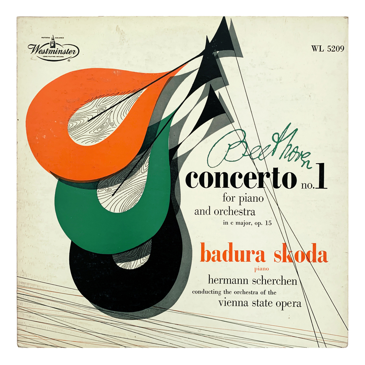 Westminster WL 5209 Ludwig van Beethoven - Piano Concerto No.1 in C major, Op.15 Orchester der Wiener Staatsoper - Hermann Scherchen Paul Badura-Skoda Design: Uncredited