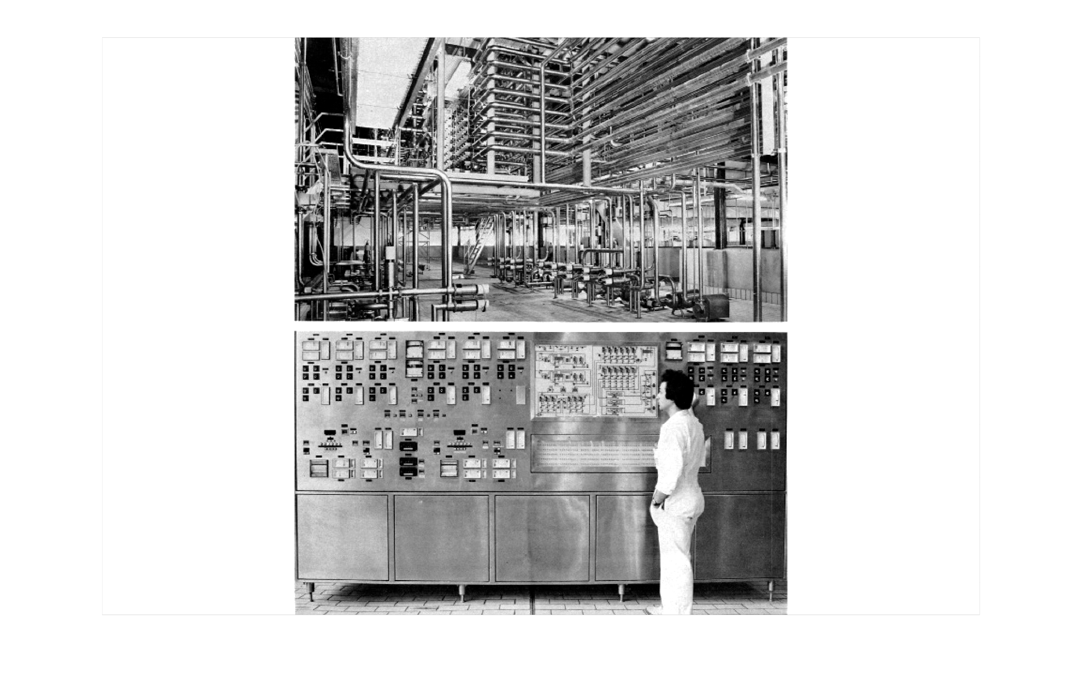 Industrialised milk distribution (top) and yoghurt steerage (bottom) in the former Toni-Molkerei in Zurich.