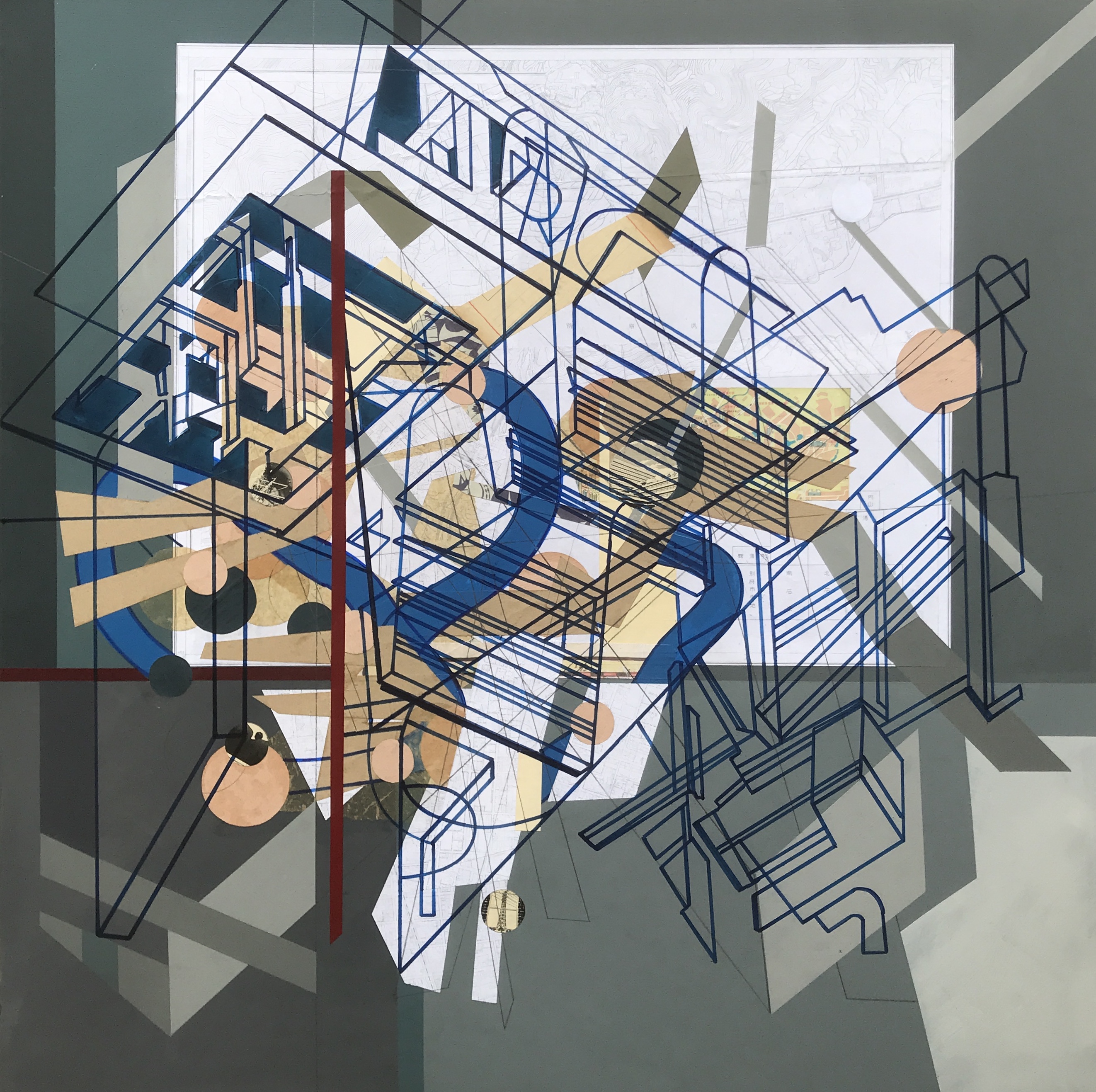 “Terminal II” 2019 Mixed Media on Canvas 100x100 cm