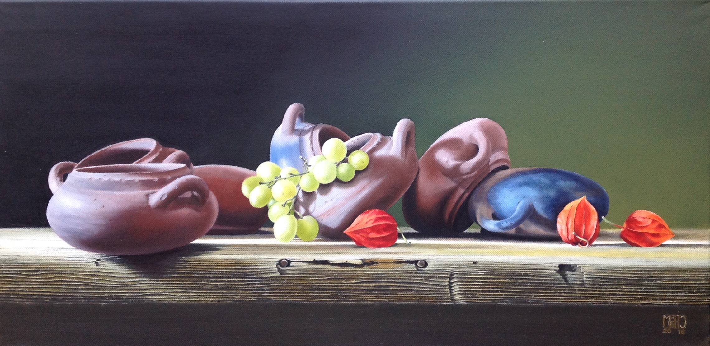 108–Töpfe und Trauben60×30 cmÖl auf Leinwand2016︎ Bild kaufen