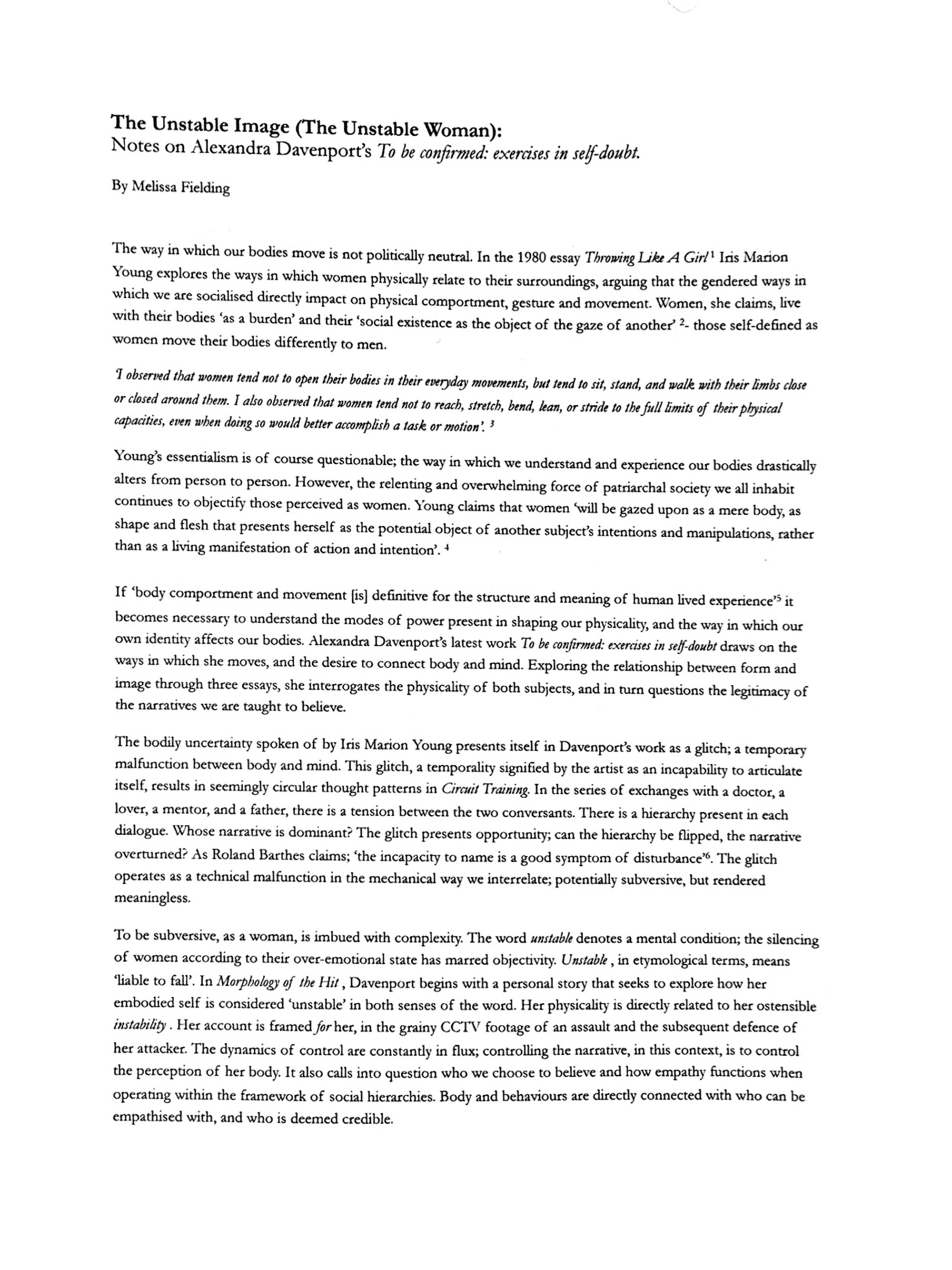 The Unstable Woman (The Unstable Image)  Essay by Melissa Fielding  Year: 2018