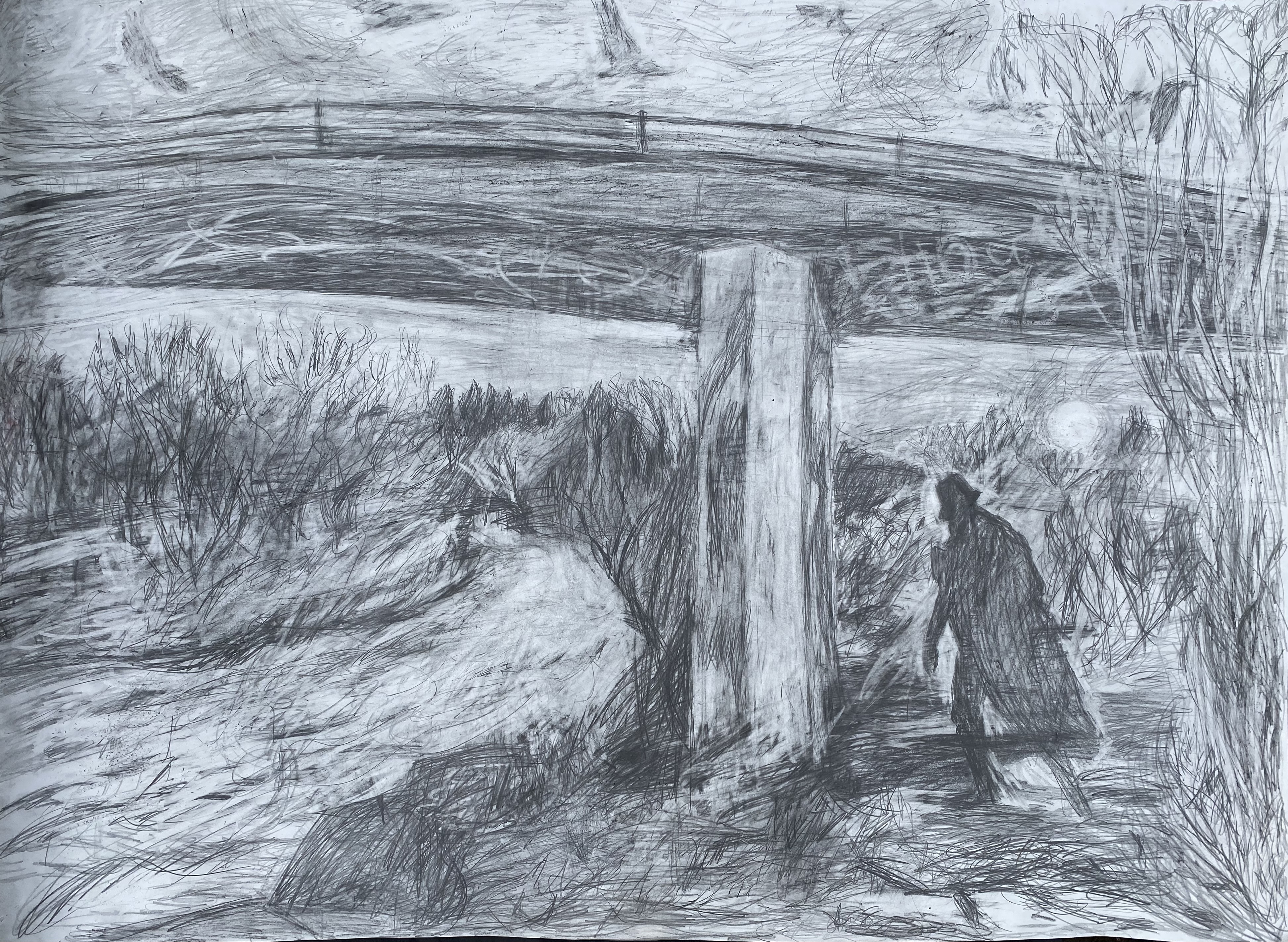 Gloaming at Cumnock flyover, drawing 101 x 137 cm, 2022