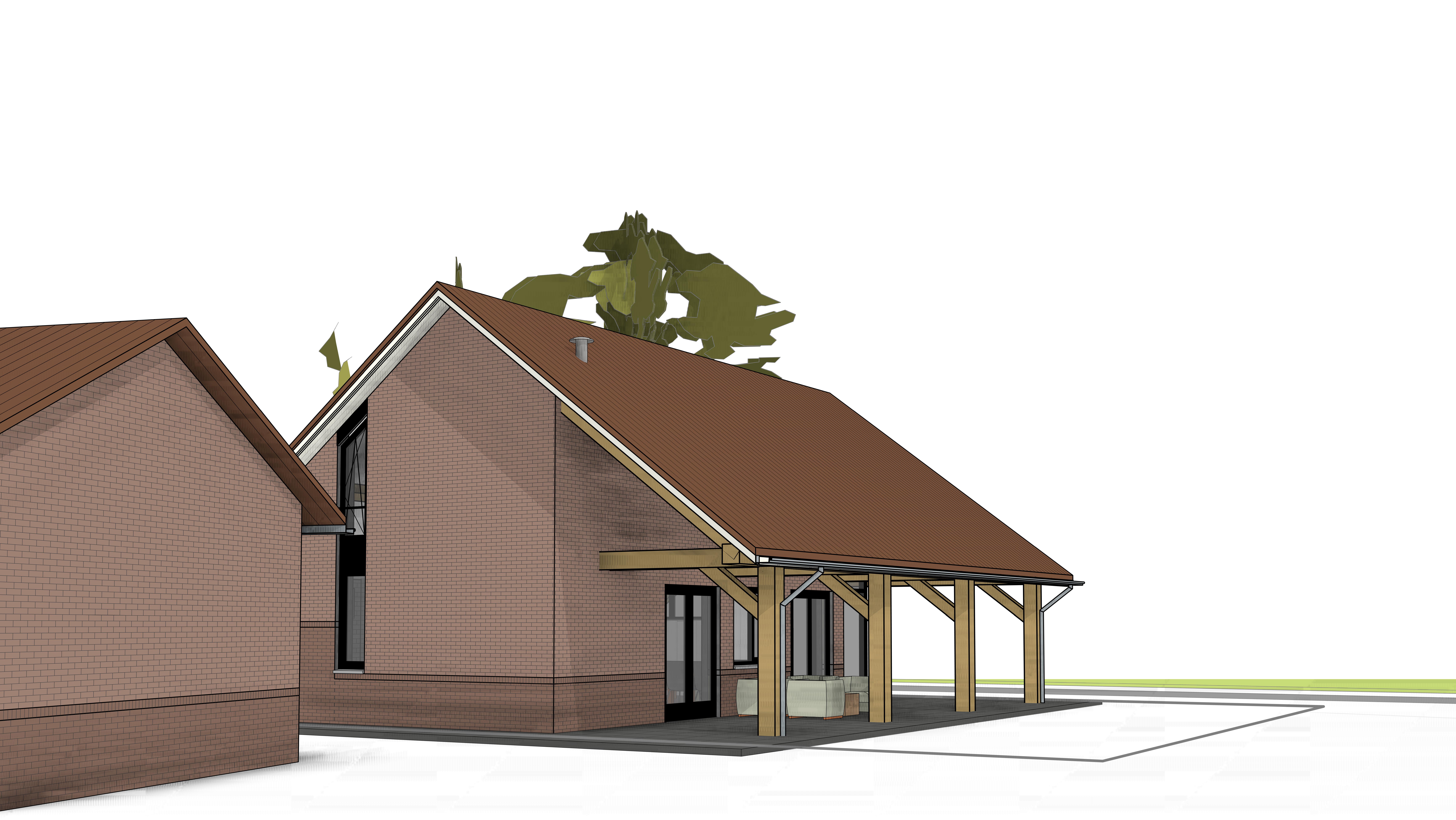 3D-Impressie: linker zij-/ achtergevel