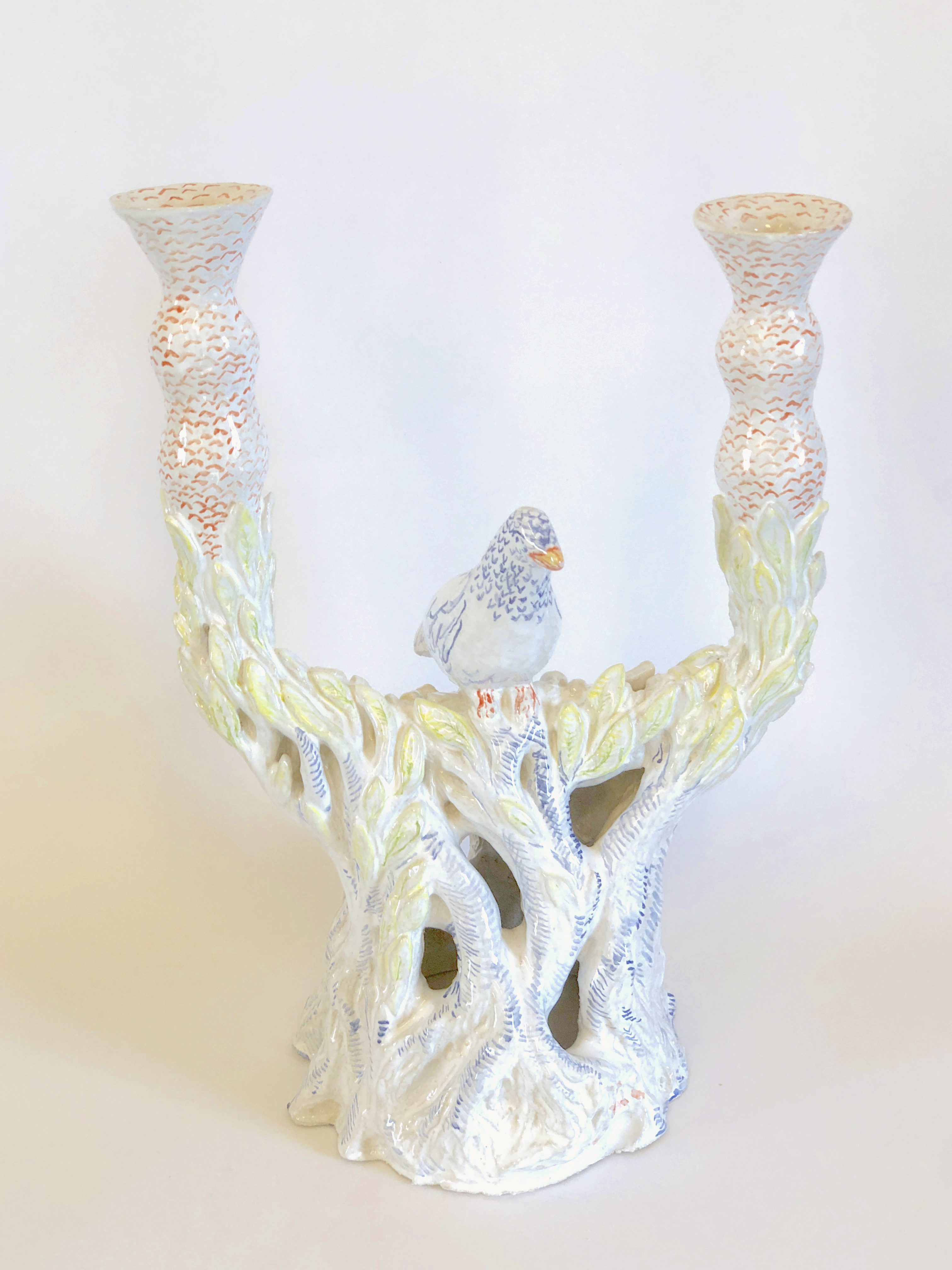 bird candle holder, glazed stoneware