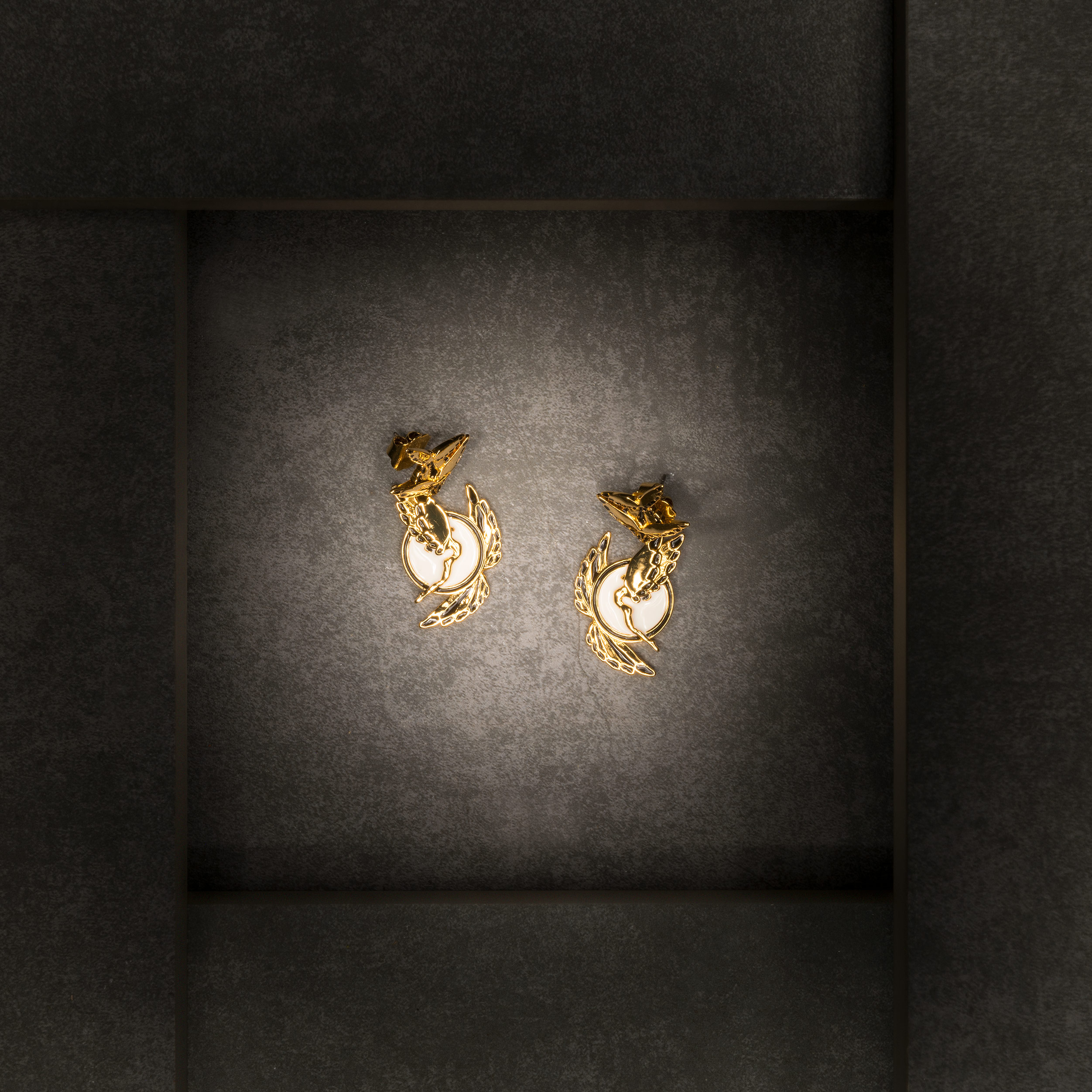 Soaring Earrings Gold and Black Sm View 1 by Angela Mia