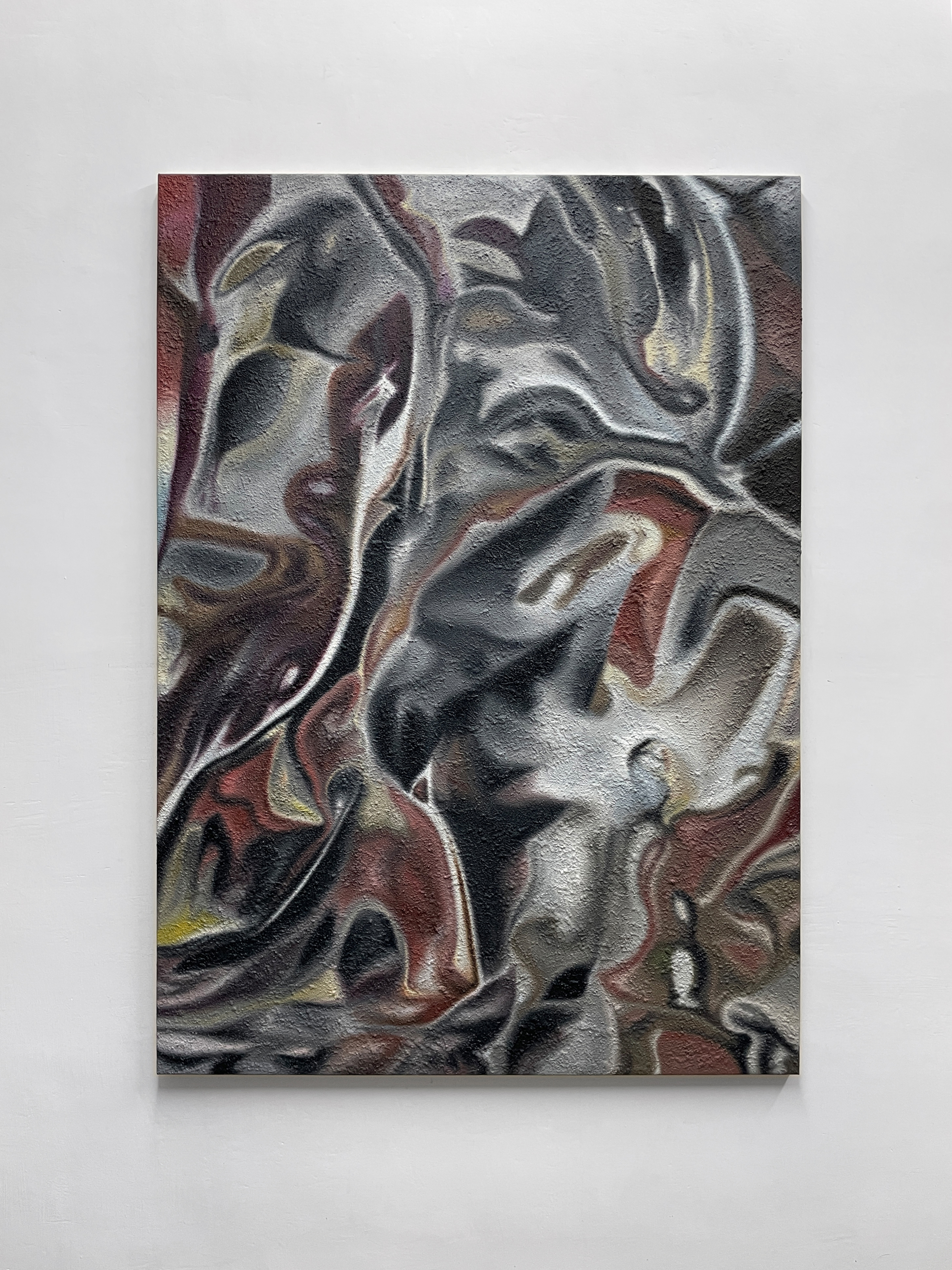 Reflection of the Studio in a Tube of Paint (3)Soil, sand, dust, acrylic, oil on canvas, 140x100 cm, 2025