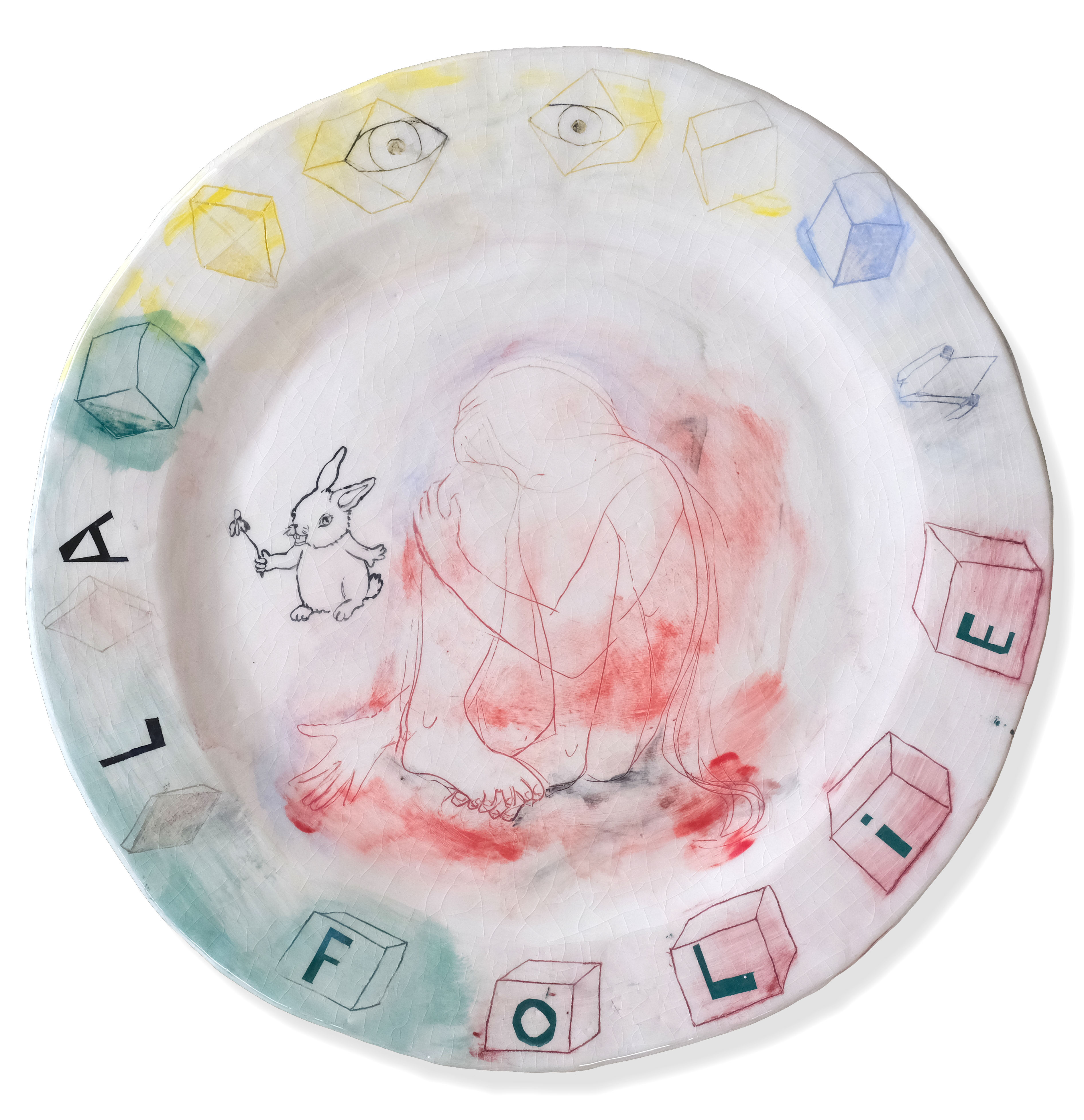 At the bottom of my heart No 06, 2024  Hand-built, stoneware with engobe, transparent glaze 34 Ø x 2 H cm