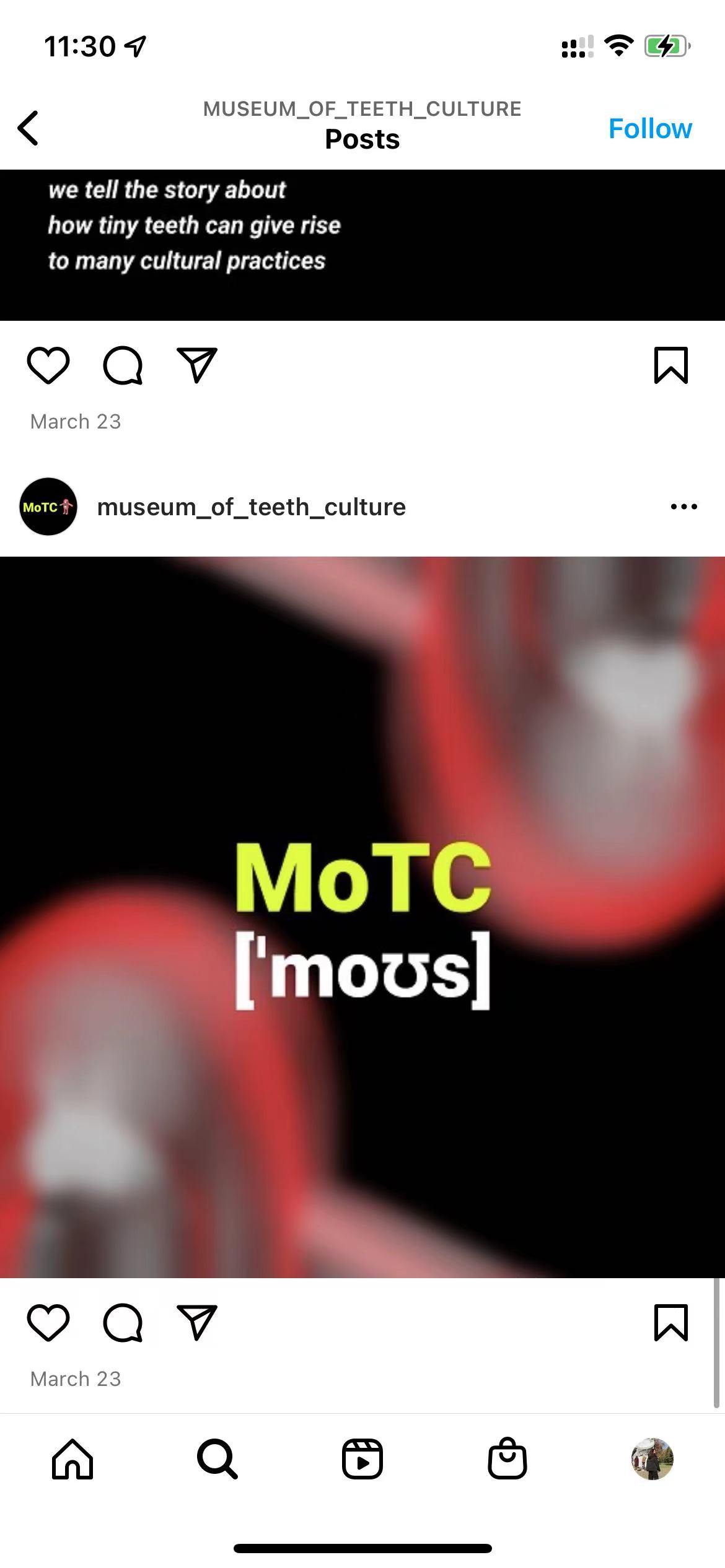 instagram posts of teeth culture and museum branding