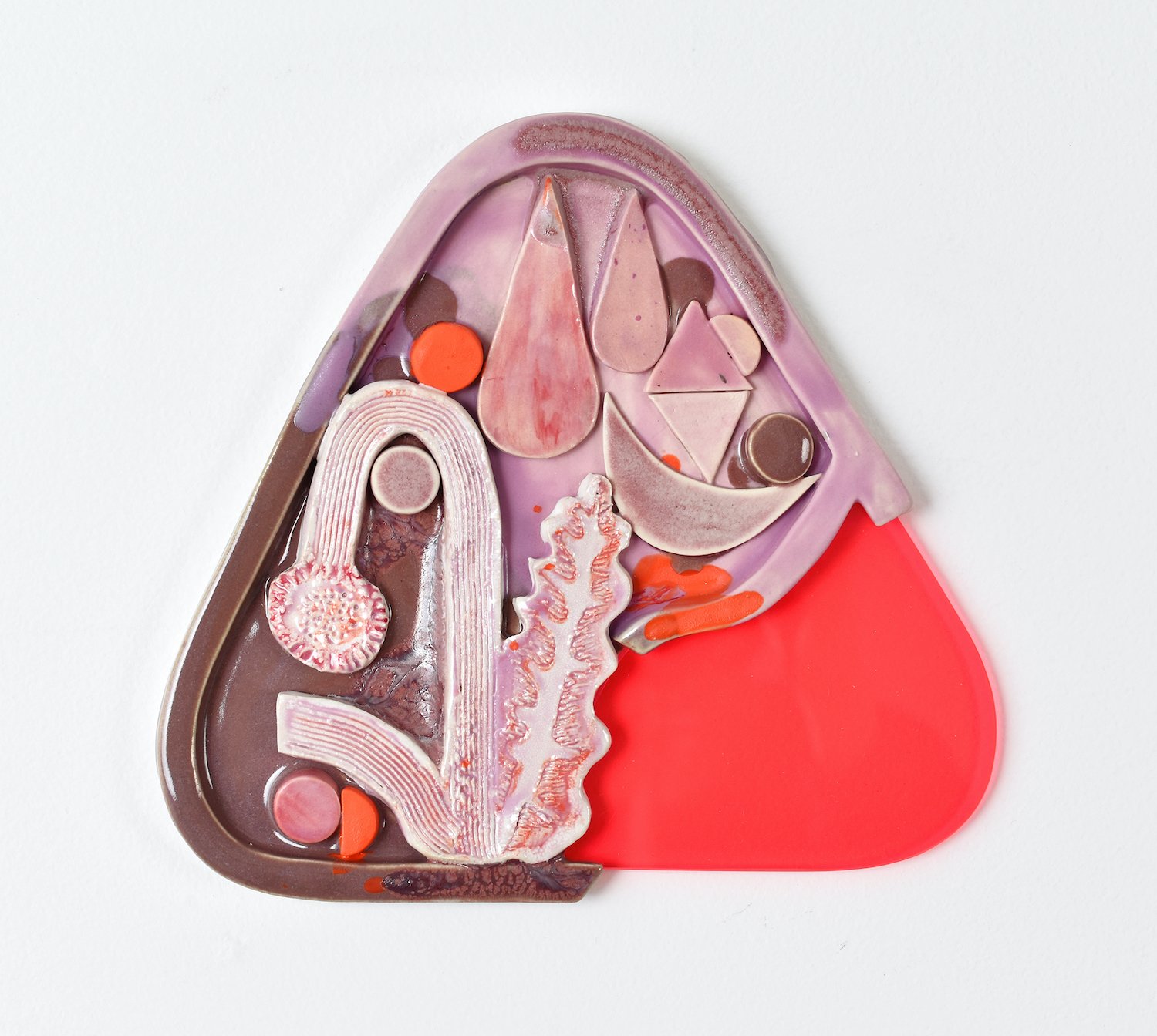 Mauve-Pink Mountain Composition, 2021, Glazed stoneware, acrylic sheet (sold)