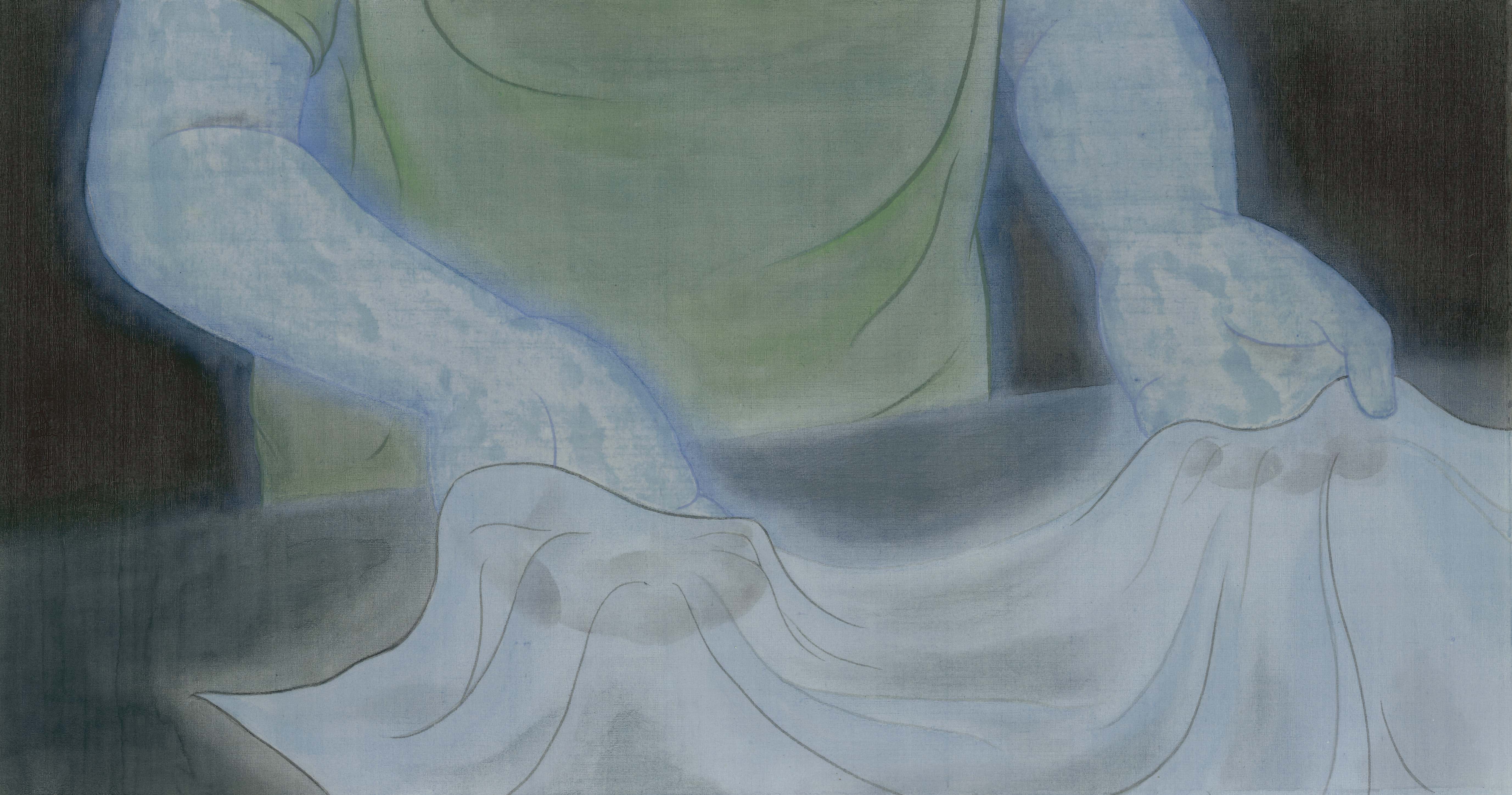 Untitled, 2015, mineral pigment, ink on silk, 25x47cm (9.8x18.5 in)