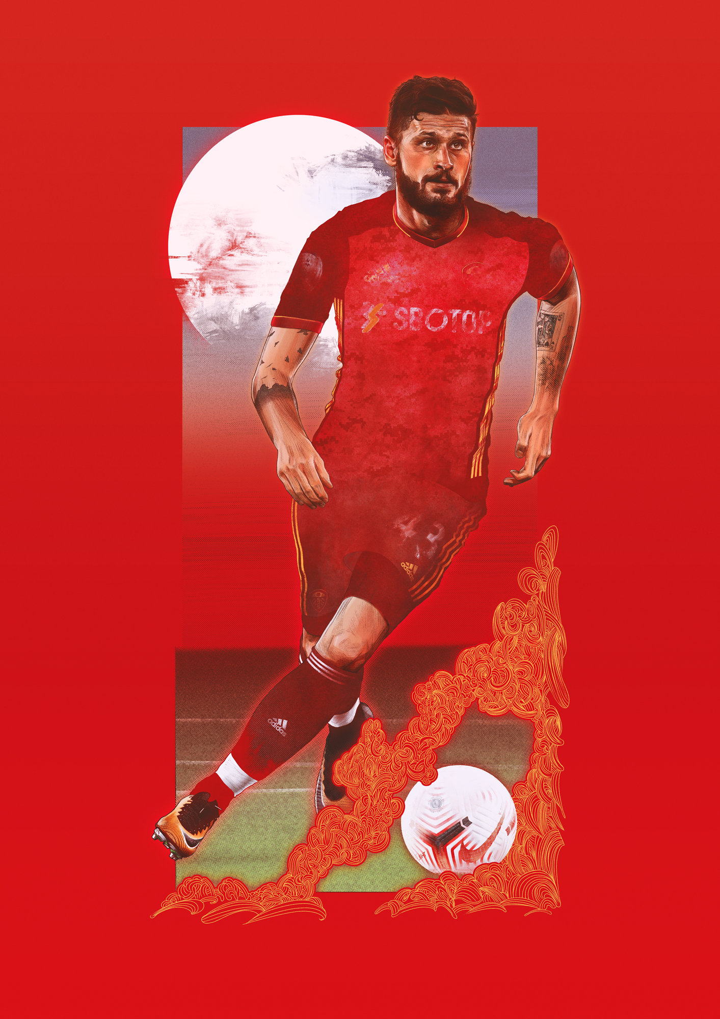 A digital portrait of Mateusz Klich for the Square Ball by the artist John Tregoning. An illustration of Klich. Drawn in Procreate.