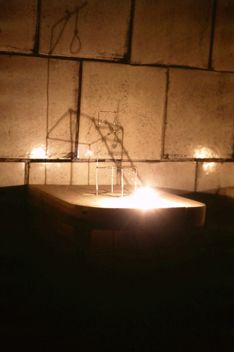 untitled (detail), wire, wood, light