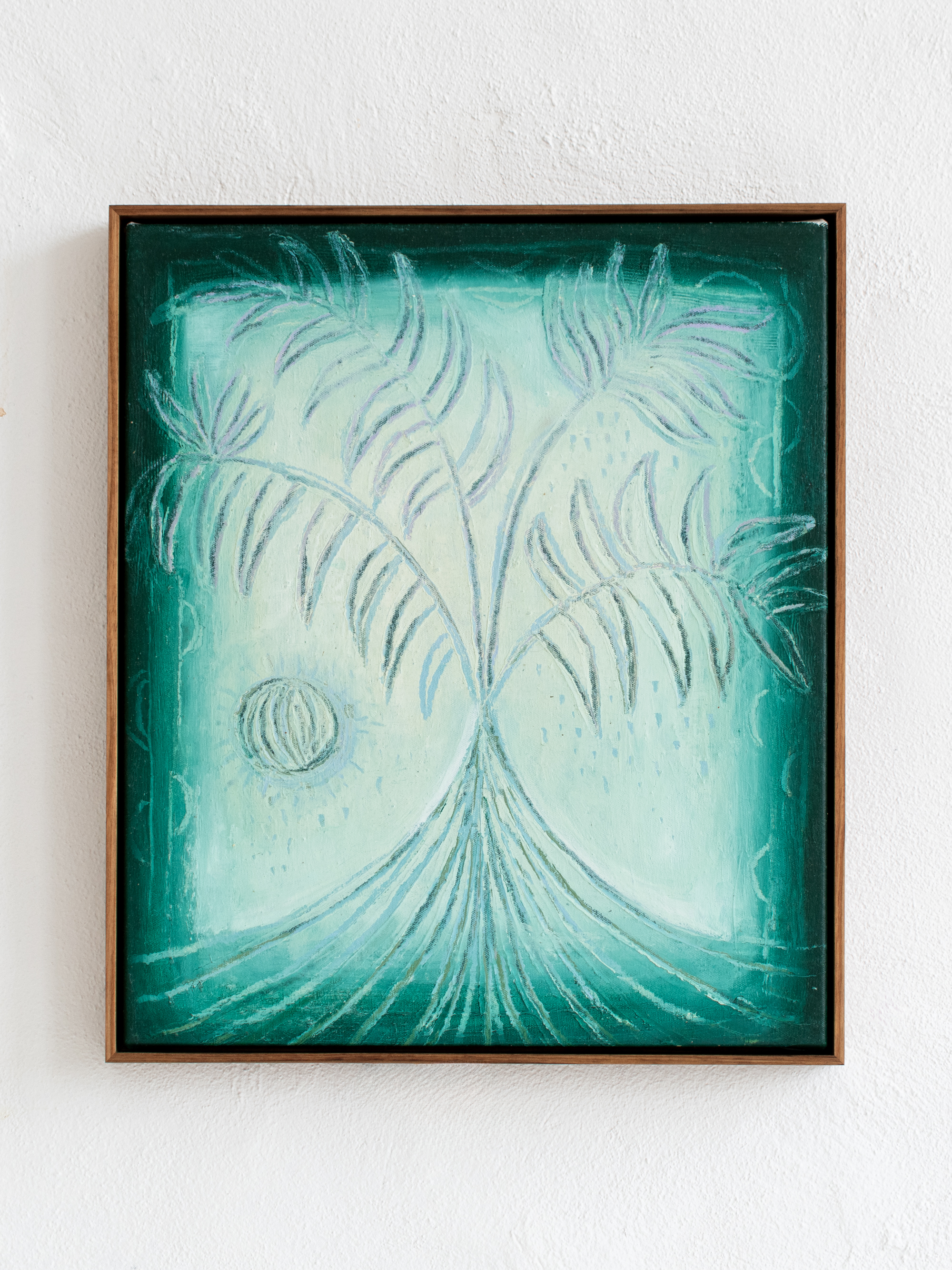 Into The Mystic, 2024. Oil & oil sticks on canvas framed in Tasmanian Blackwood. 47.5 x 59cm