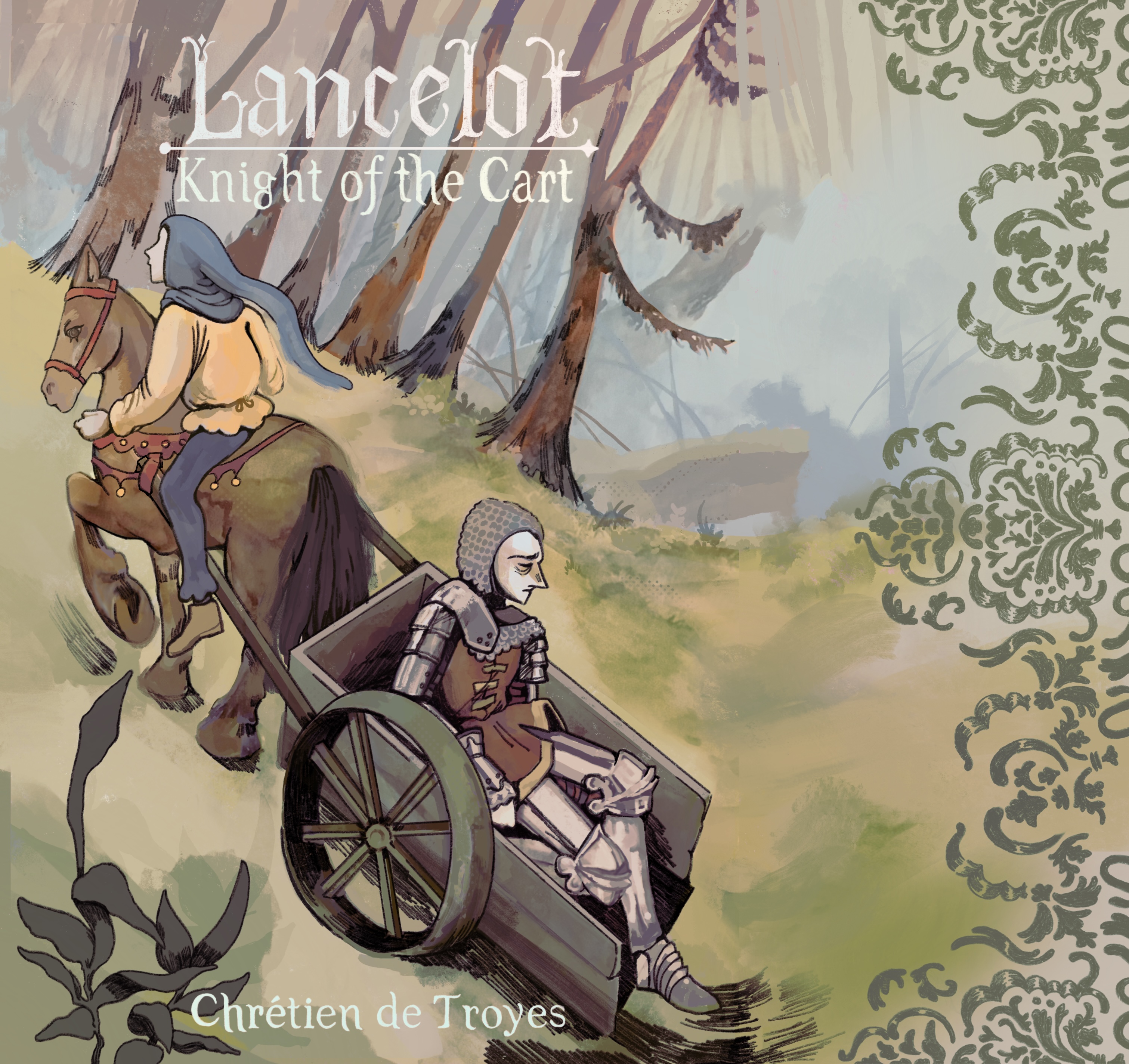 Lancelot: Knight of the Cart book jacket (partial), digital illustration, 10x9 inches, 2023