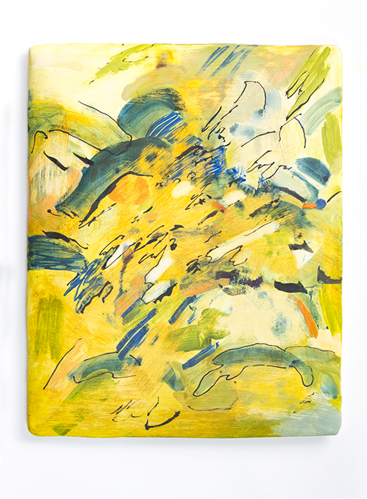 Shedding Autumn Leaves  Ink, acrylic and oil on a shaped gesso panel  22 x 19 cm  2016