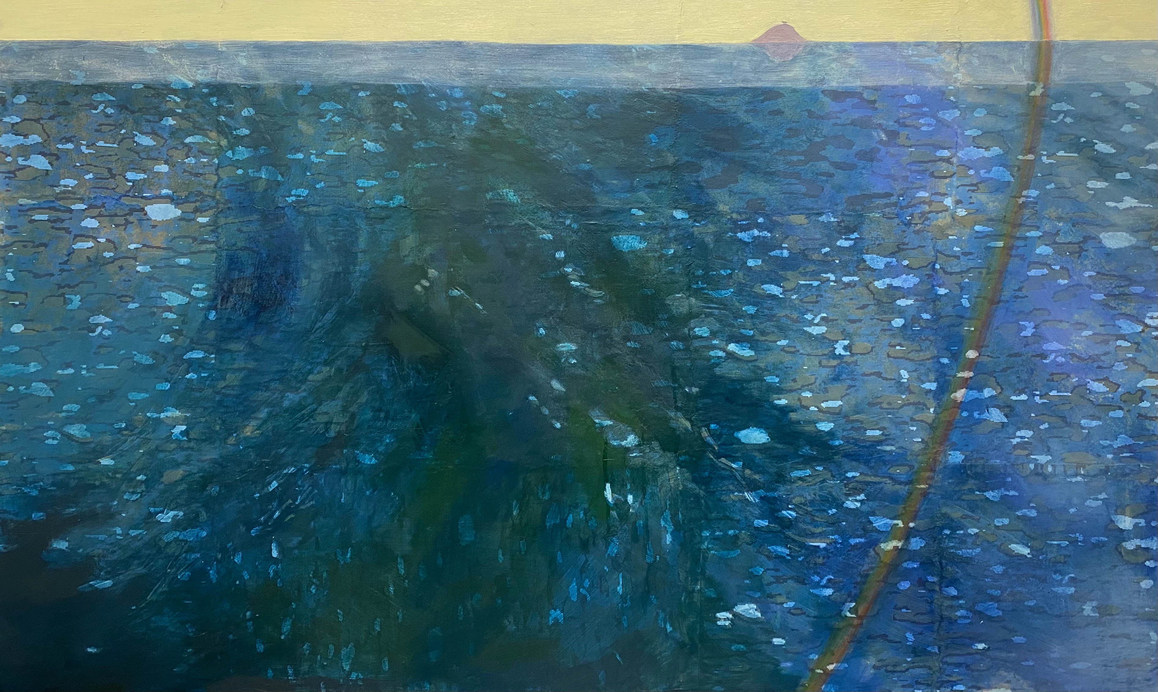 Between You and Me (30"x48"), oil on silkscreened kozo paper over MDF