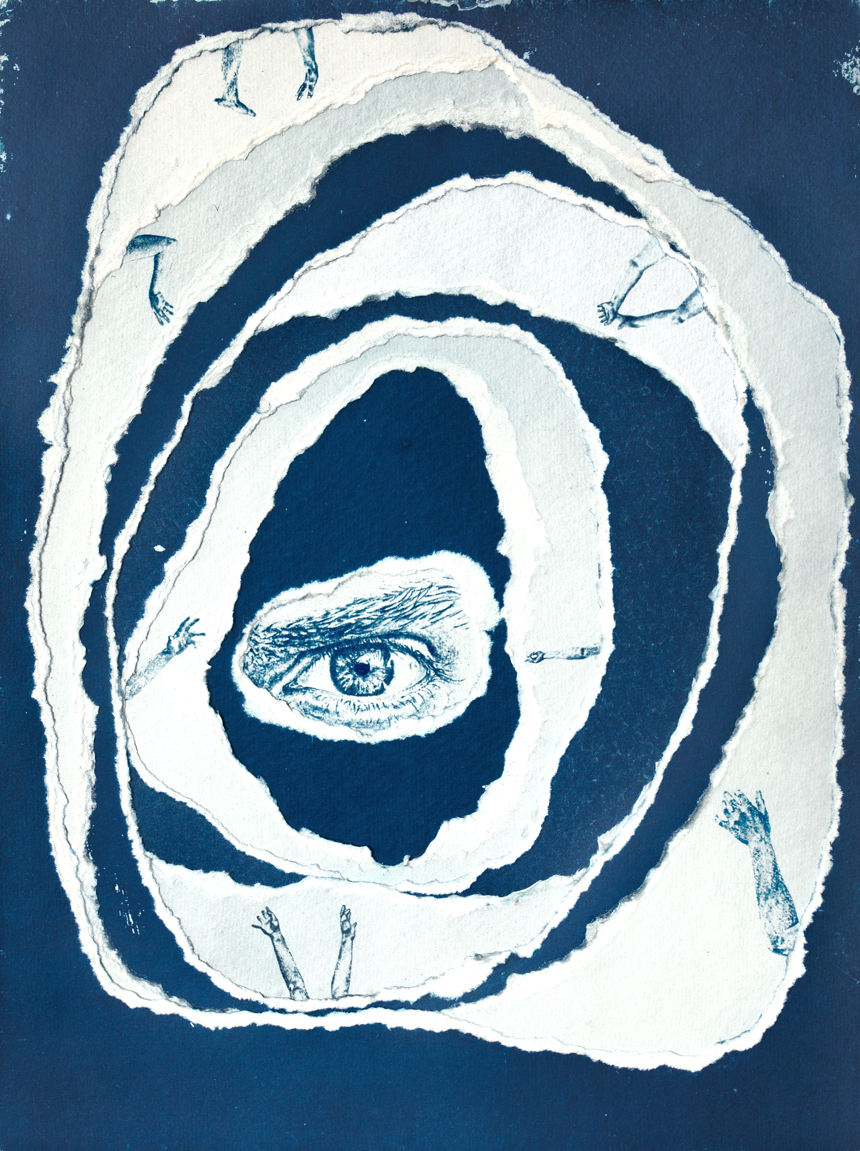 &lsquo;What&rsquo;s it all for?&rsquo;,&nbsp;cyanotype on recycled cotton rag paper, 320 gsm, 21 x 28.5 x 0.5 cm      A multilayered cyanotype print from various graphite sketches