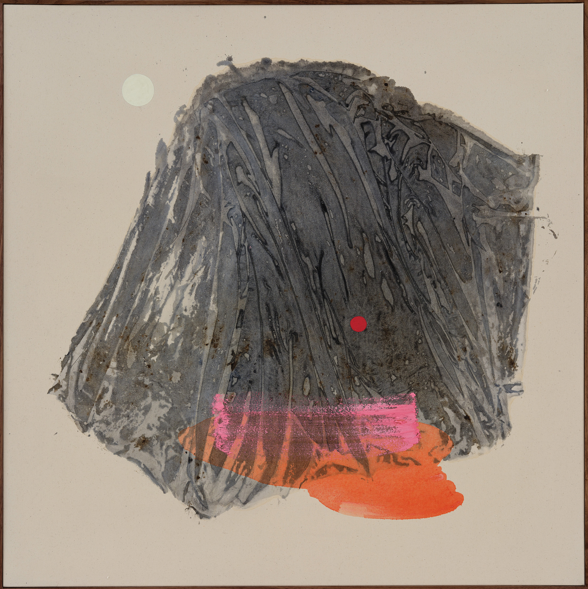 Hinterland, 2022, acrylics on canvas, walnut frame, 124 x 124 cm