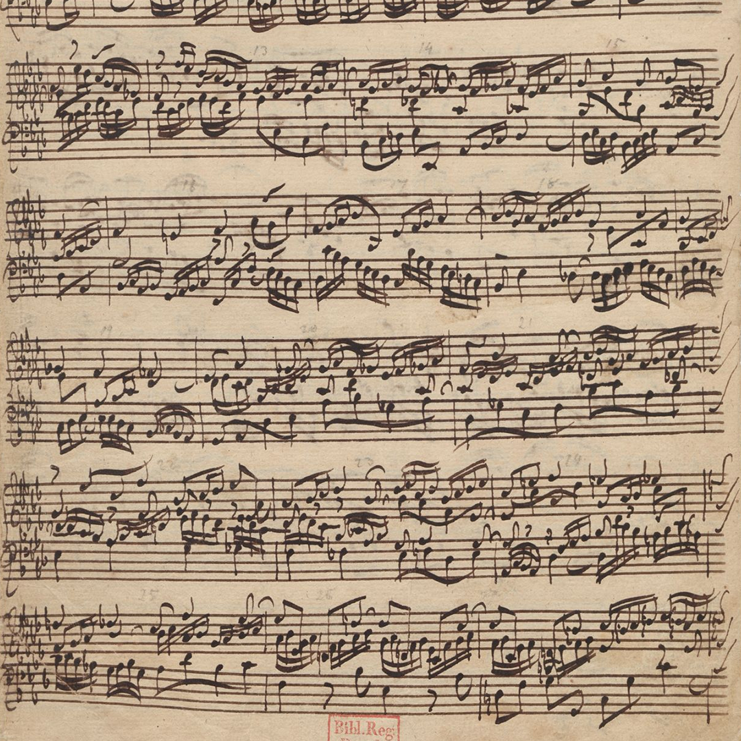 Trecho da partitura da obra O cravo Bem Ttemperado, Bach.