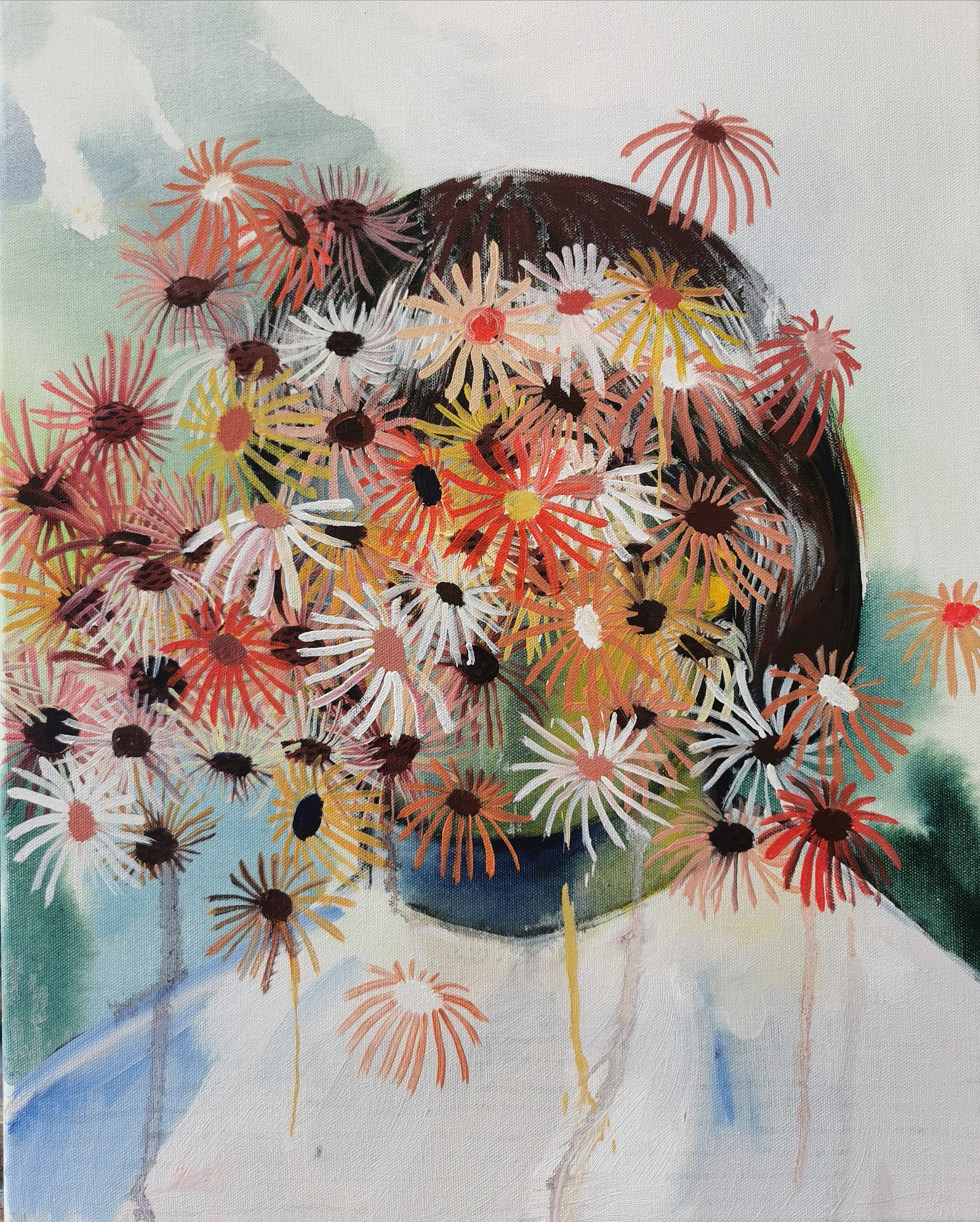 Blooming connection, acrylic and oil on canvas, 50/40 cm