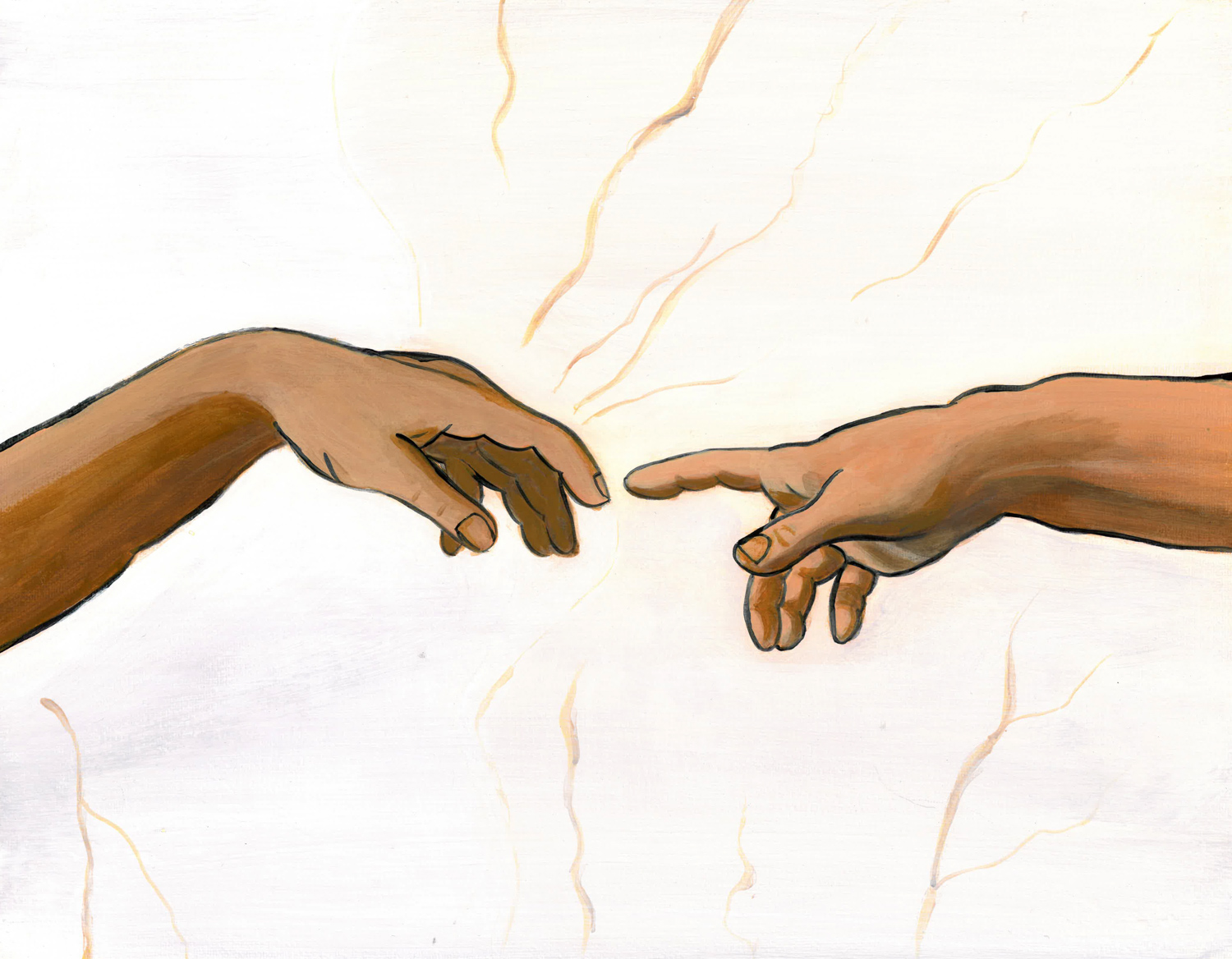 Master Study No. 28. 2022. Acrylic. Canvas on Panel. 11x14” (Michaelangelo Buonarroti. Hand of God - The Creation of Adam, Sistine Chapel. 1509.)