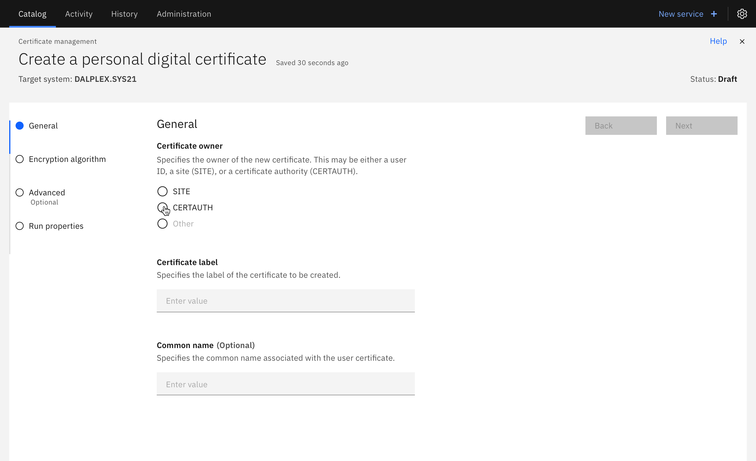 (3/5) Service runner page: Once a service is launched, junior systems programmers can run them by filling out required parameters in an easy to use form.