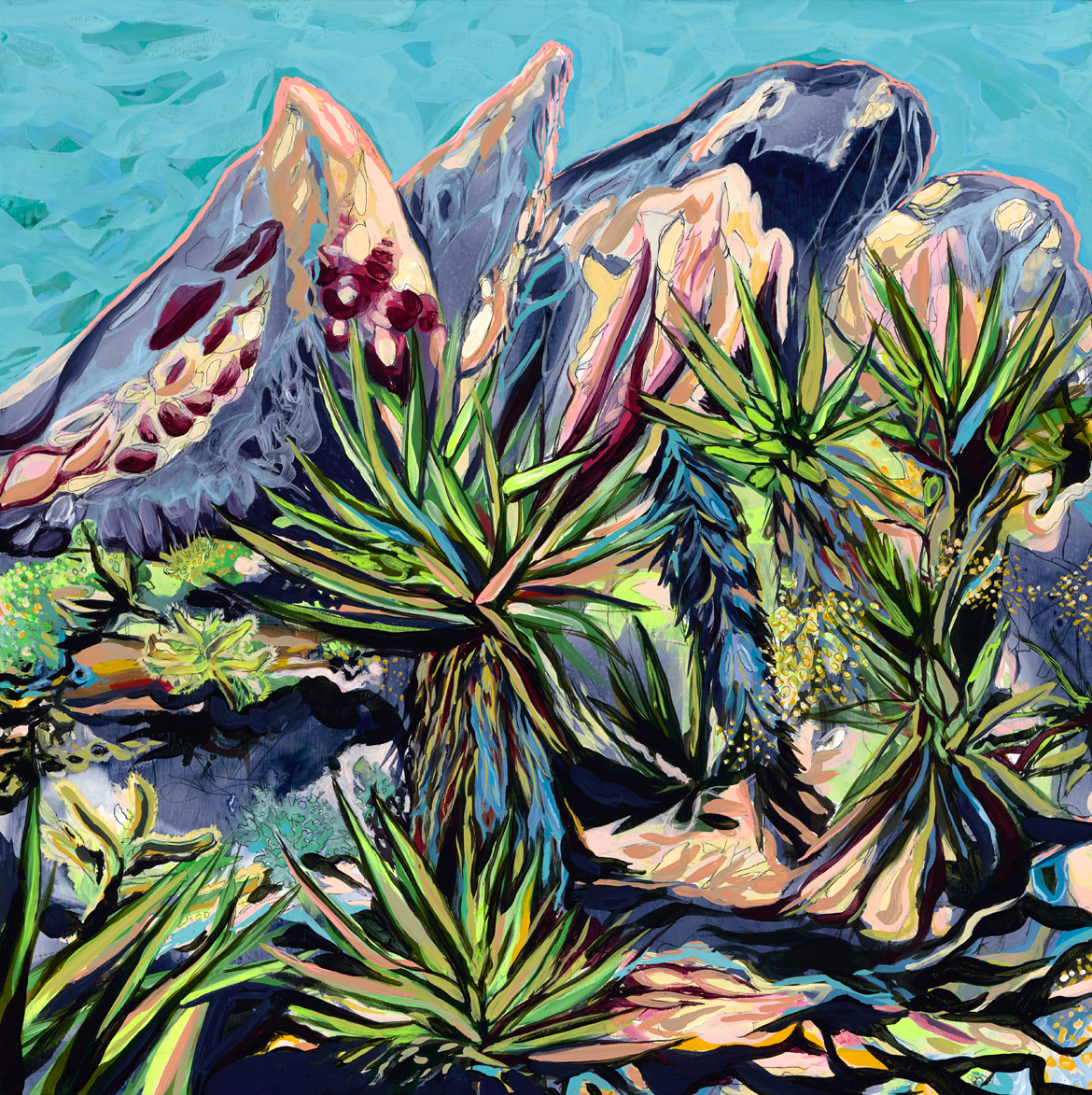 On deciding to move towards the desert / 24 x 24 in. / mixed media on wood panel / 2016