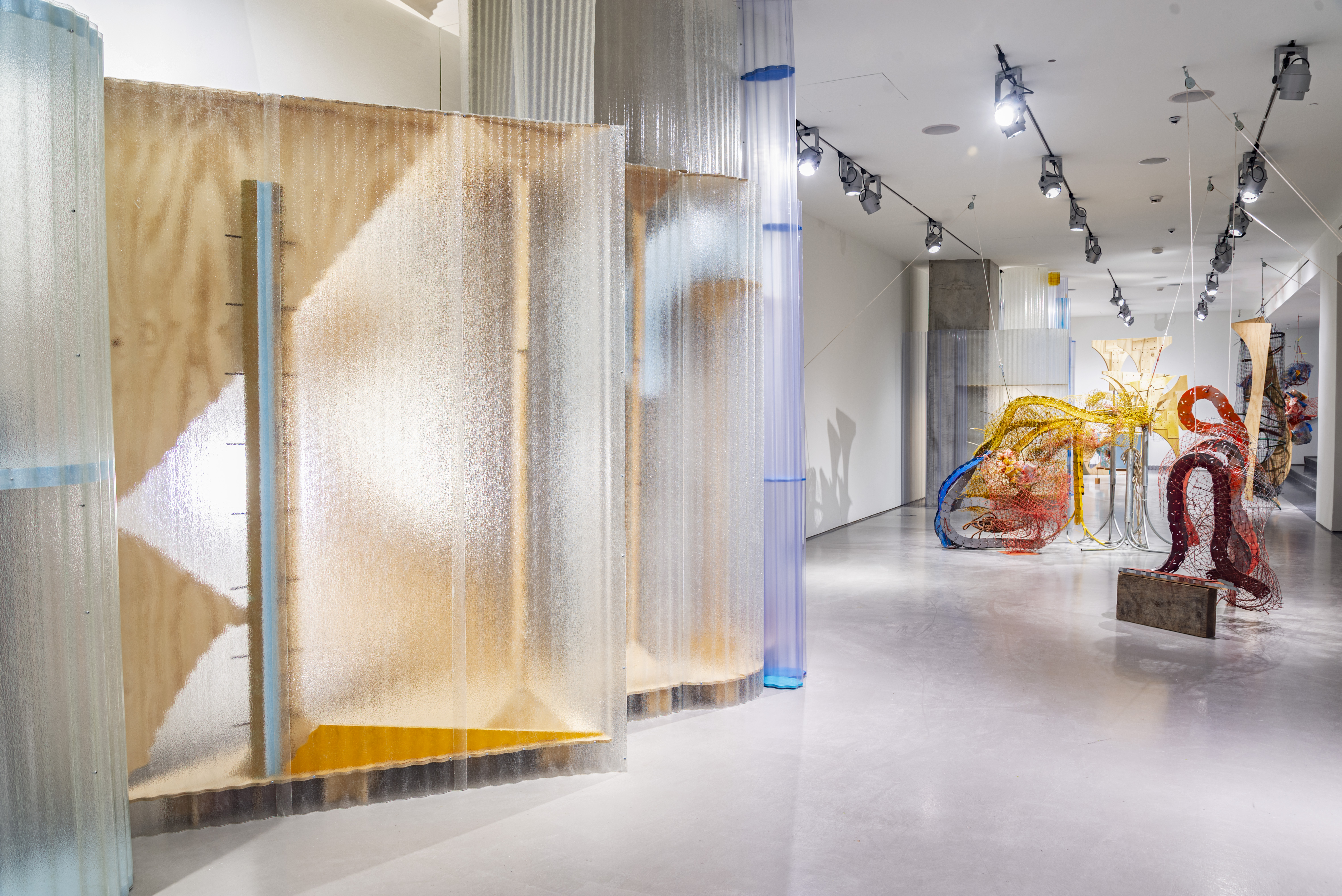 Interior wide shot of the museum installation of Joan Tanner’s work.