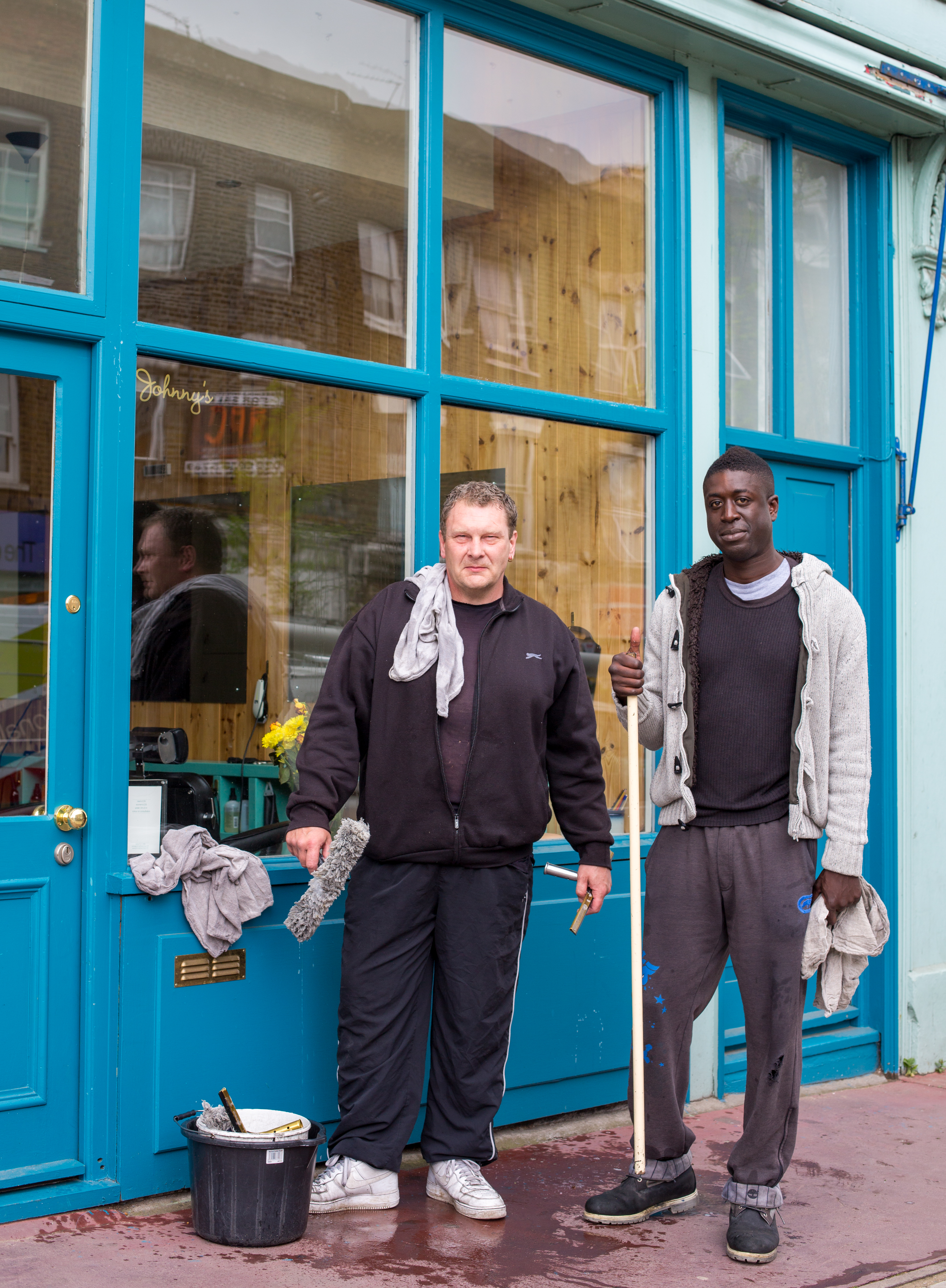 We can thank these guys for the shiny windows on Chatsworth Road. May 2013.