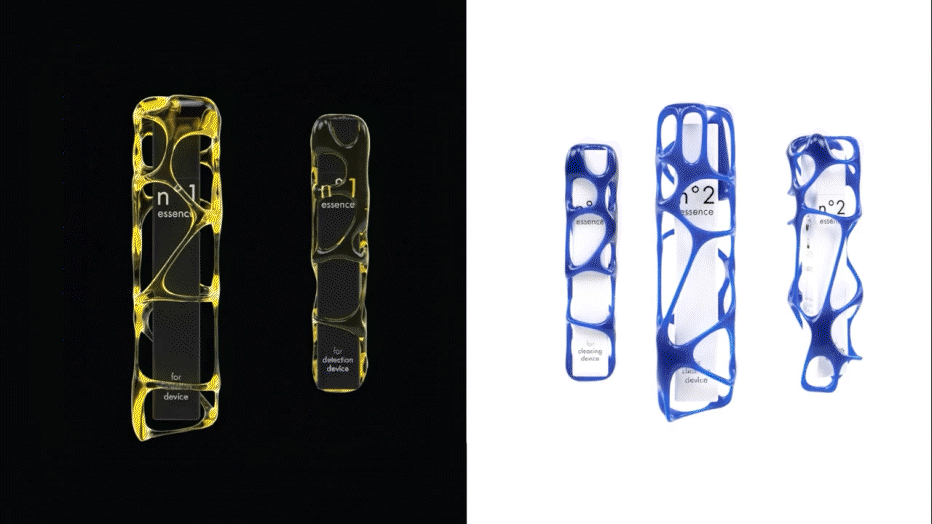 Primary packaging for liquids designed for detection and cleaning functions, supporting optimal oral health. The liquids are used in combination with the e1 device