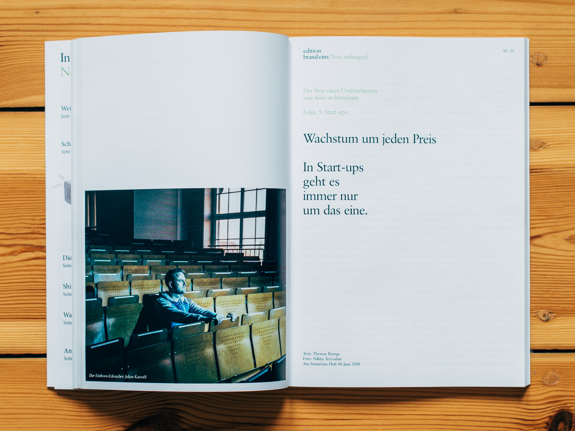 Edition brand eins / Portrait von Julian Kawohl / M&auml;rz 2019