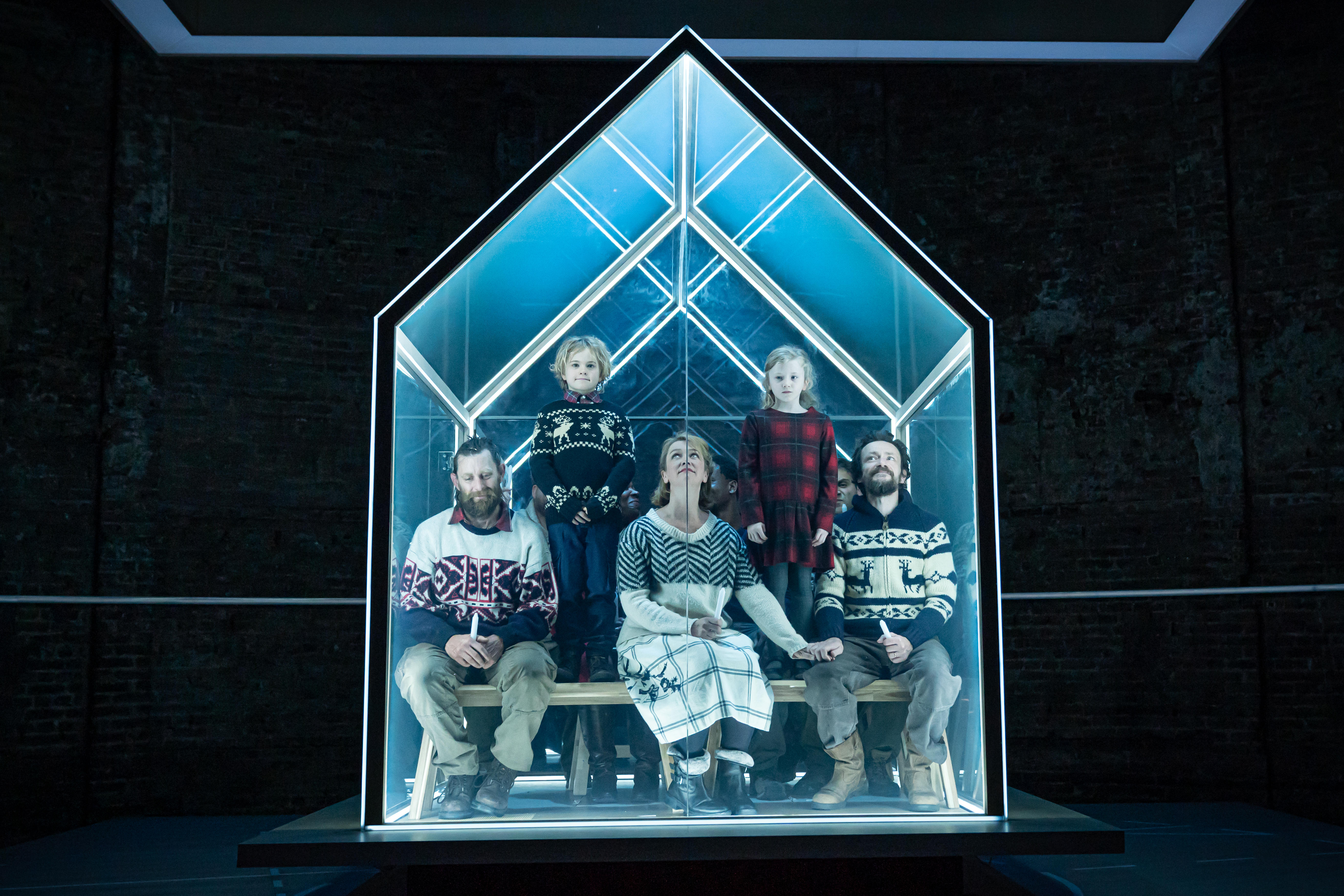 The Hunt, Jethro Skinner, George Learn Stuart, Poppy Miller, Taya Tower, Justin Salinger, Almeida Theatre, Photograph by Marc Brenner