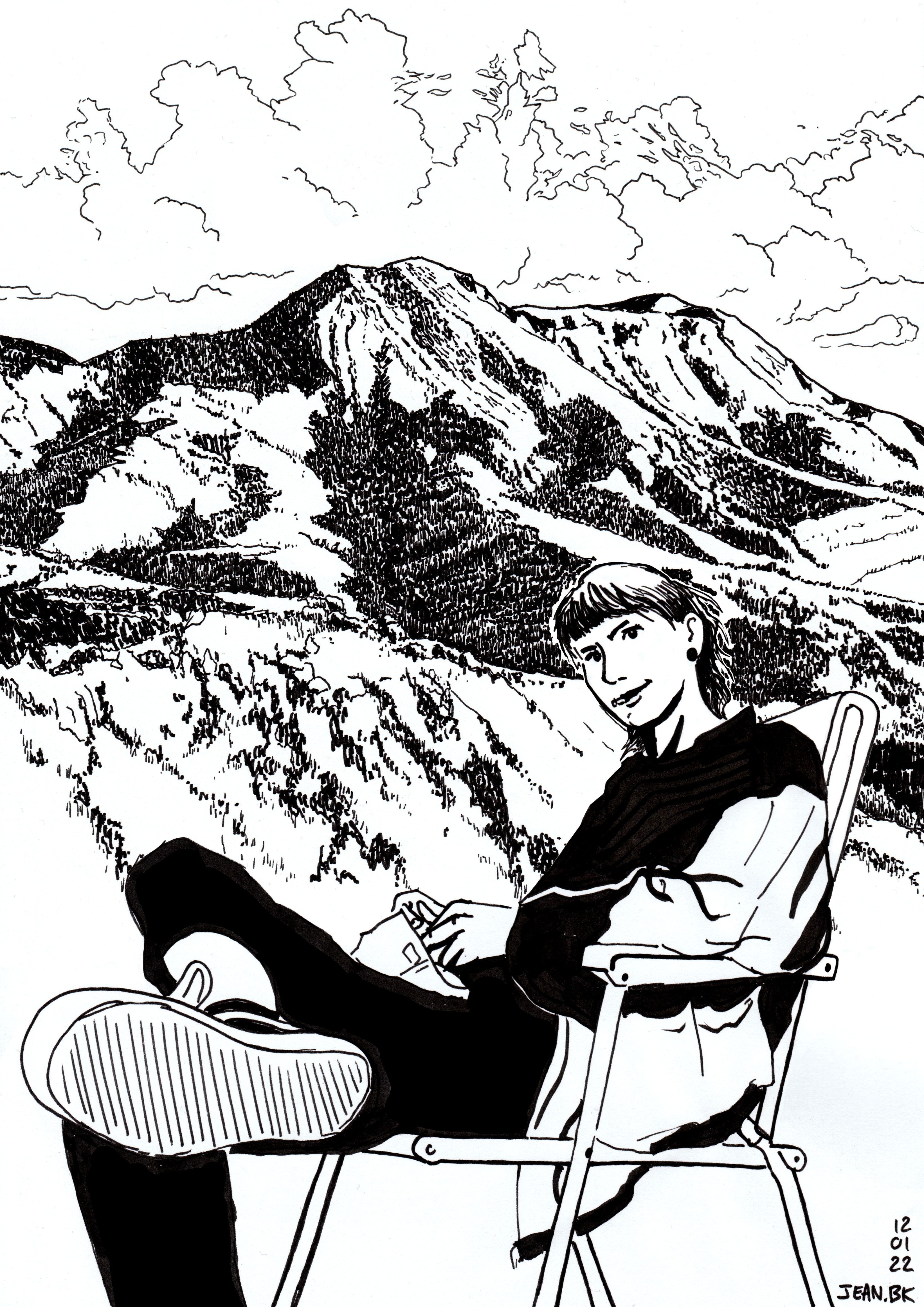 Sarah Smoke Break - Ink on paper 30x42 cm