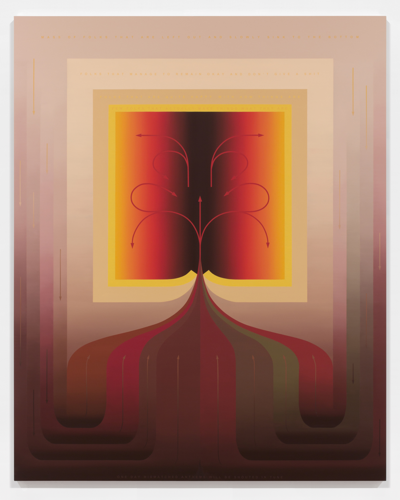 One Day Mismatched Anthems Will Be Shouted in Tune. 2014. Oil and acrylic on canvas, 72 x 57.5 (183 x 145 cm)