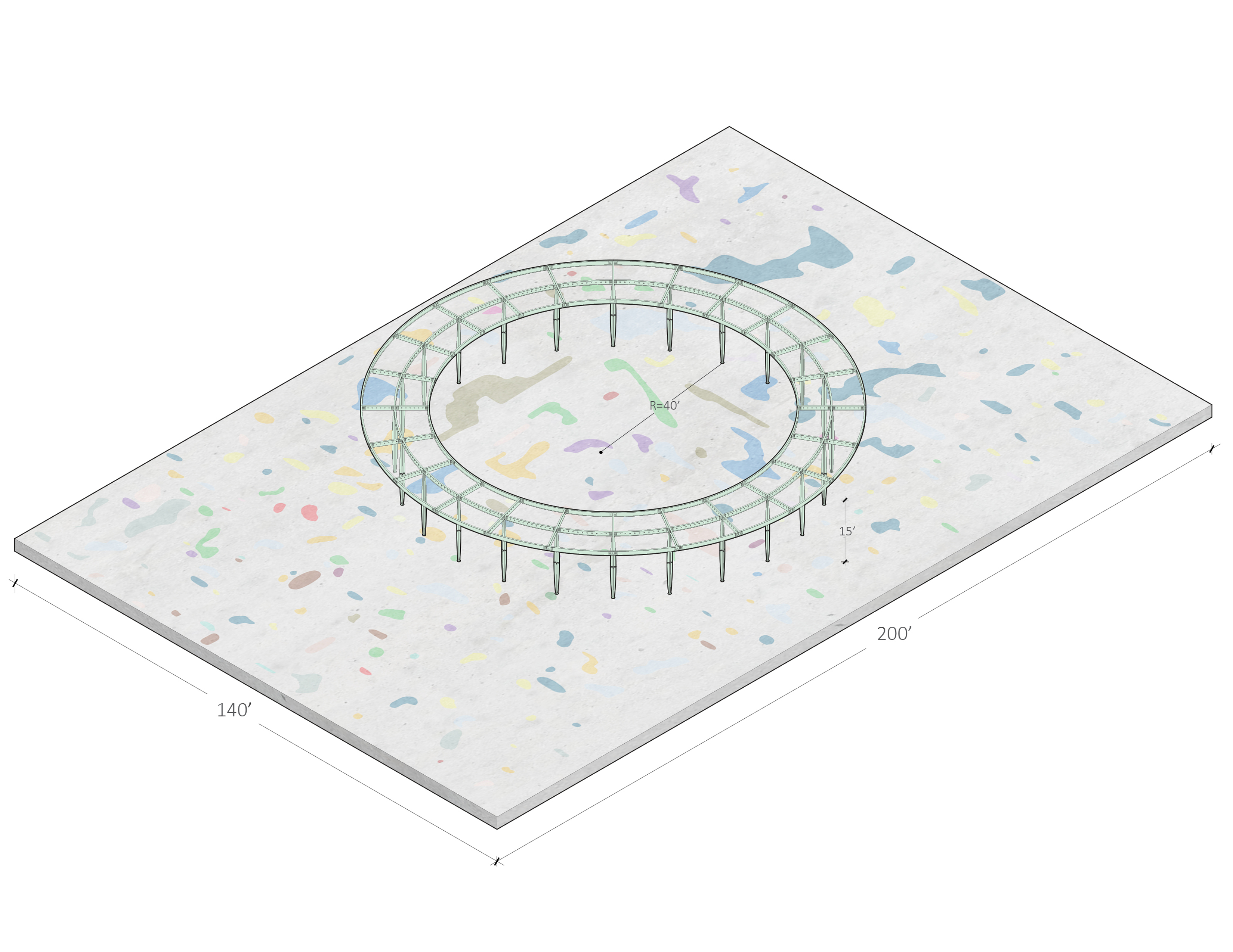 living template on designed concrete slab