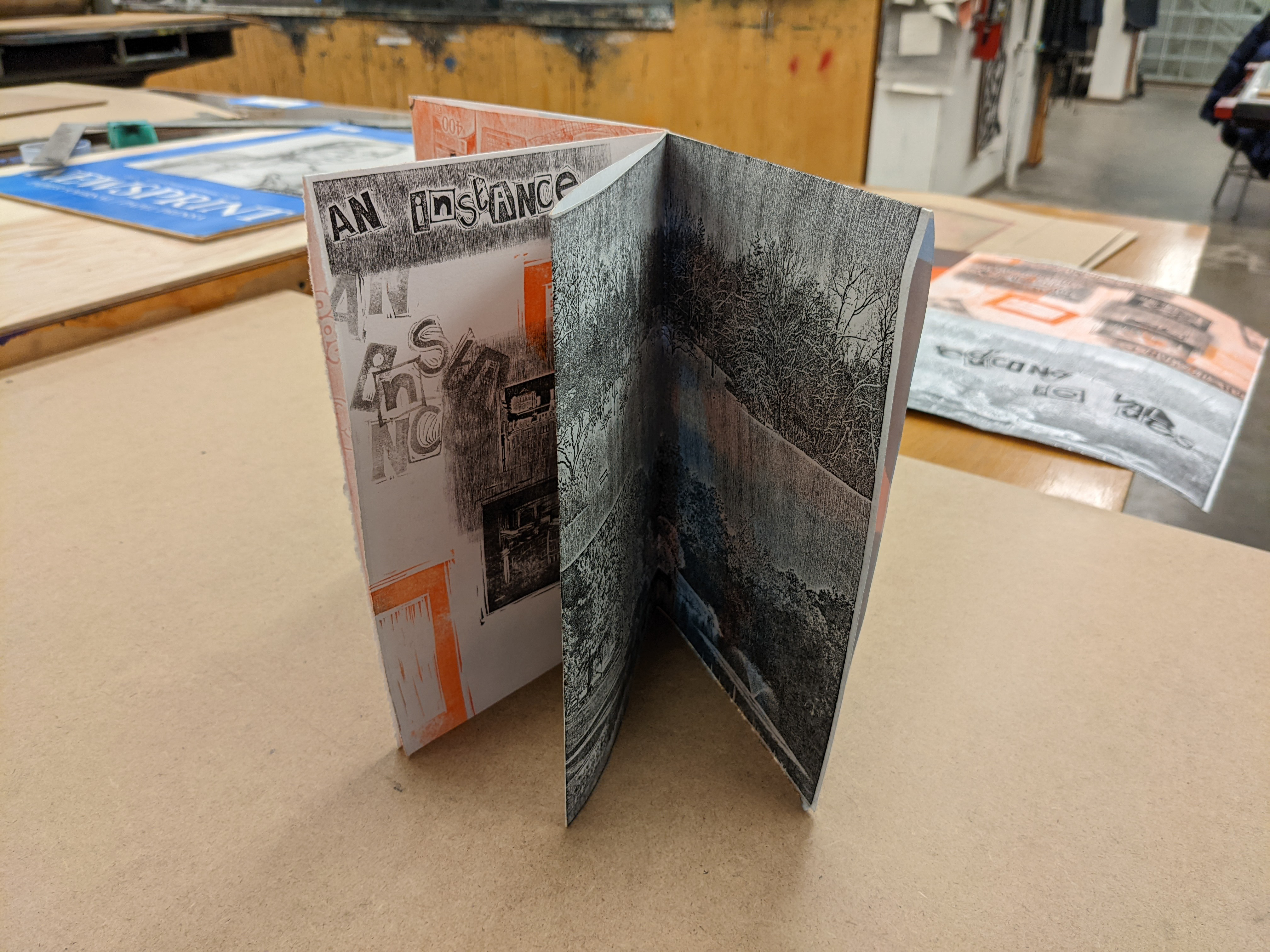 What is a Memory / What is a Print ? — folded — six monoprint single-sheet zines (18 x 24 in. unfolded)