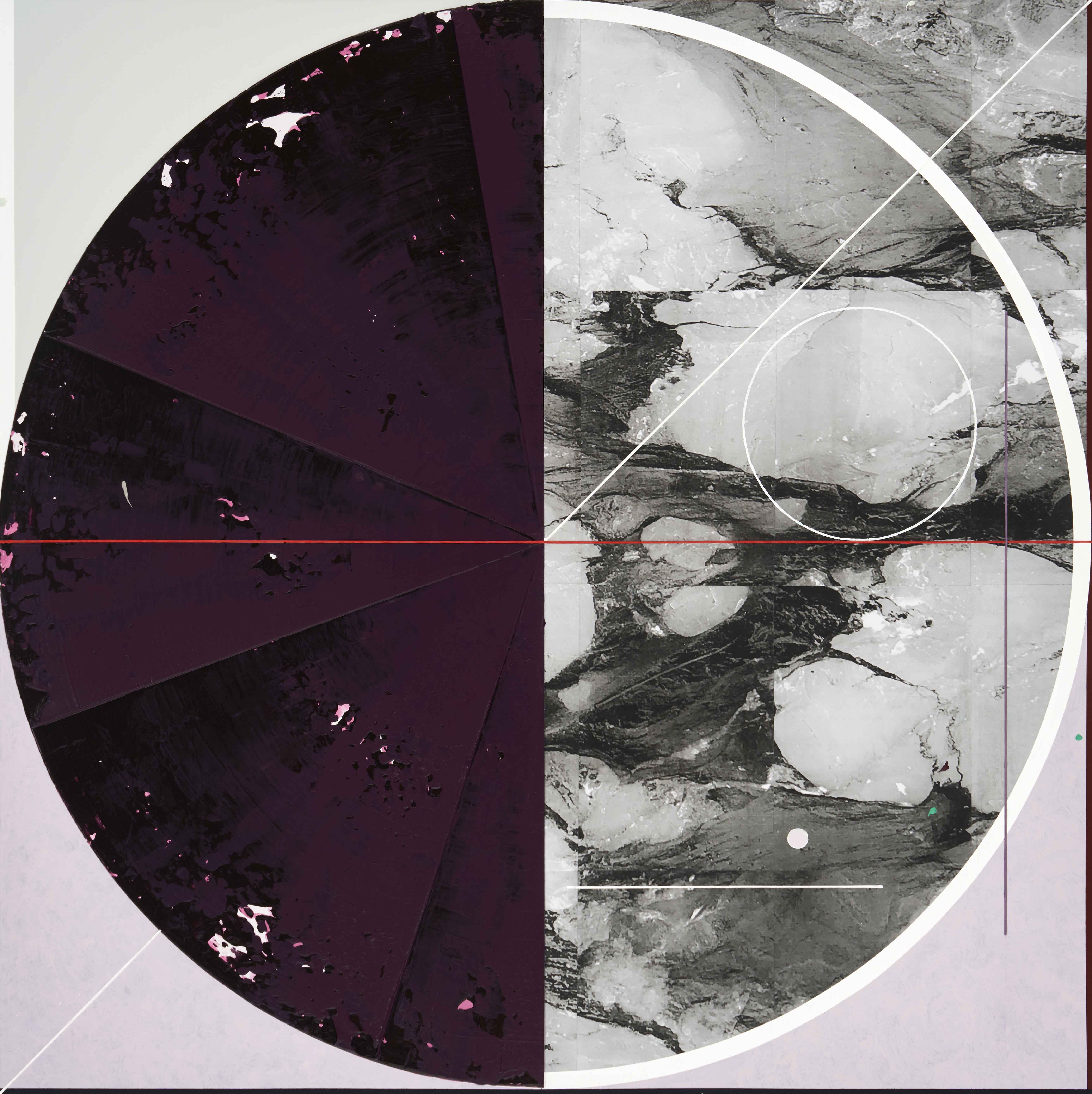 Behind the Purple Clouds, 2023, acrylic and photo collage on canvas, 100 x 100 cm