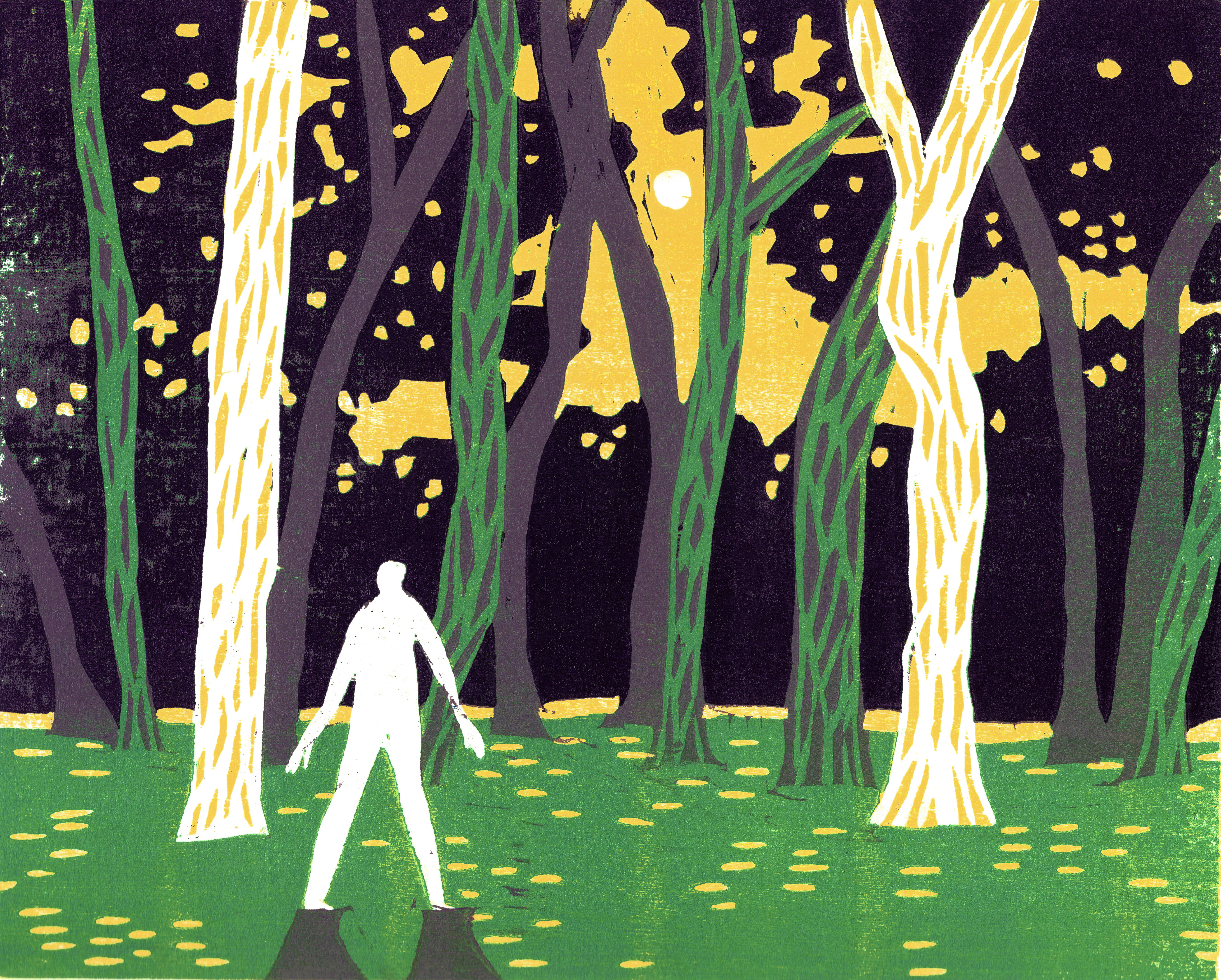 Dawn Witness, four-layer reduction woodcut