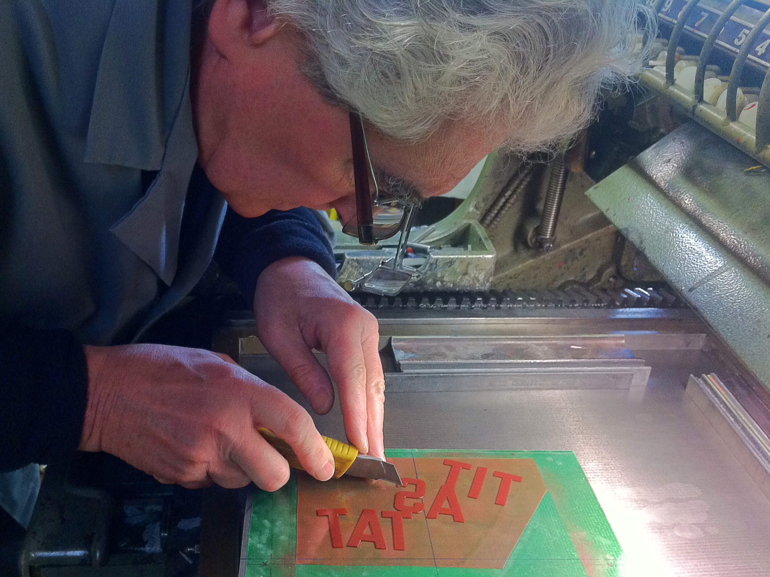 At the print shop for Lawrence Weiner