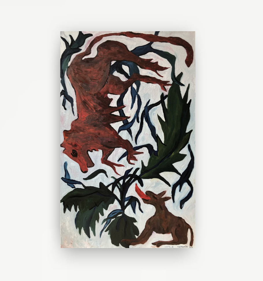 ^ 'Mythological Creatures', Oil painting on linen canvas, 38x61cm, 2022