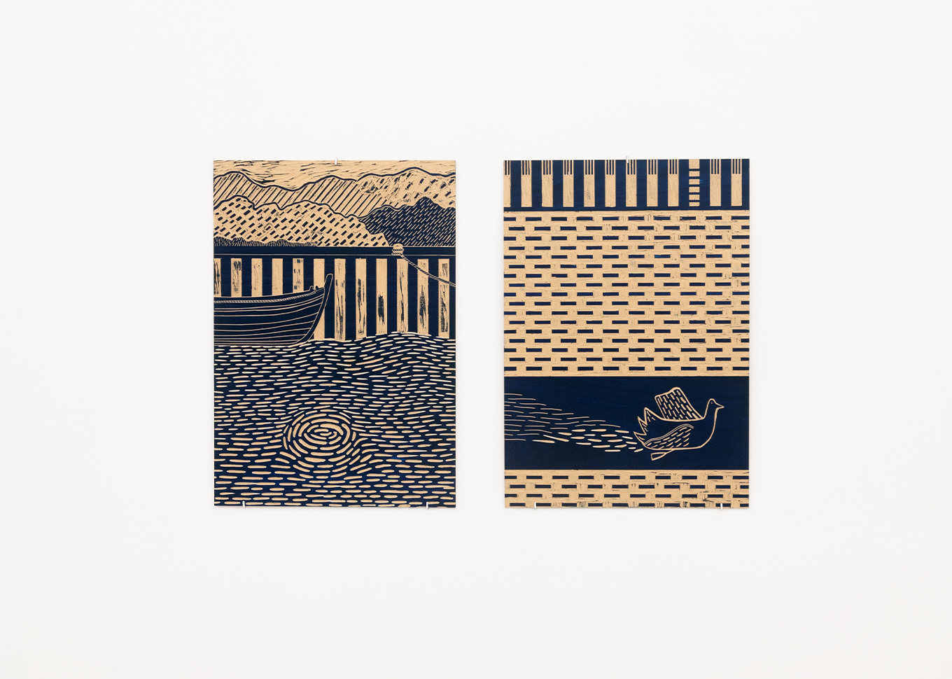 La berge et le passage. Gravure sur bois. 42x60 cm