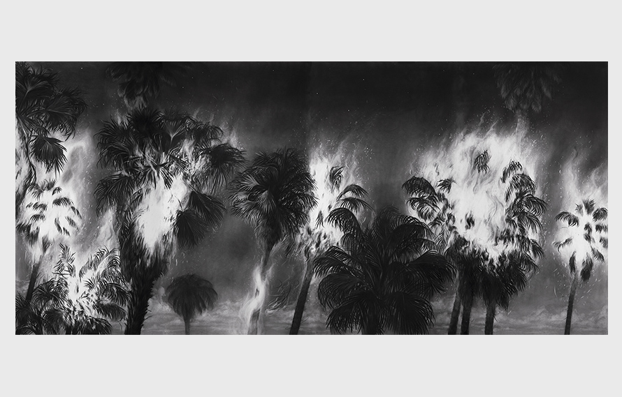 Tropicalypse, 2017. Charcoal on paper, 84 x 180 inches.