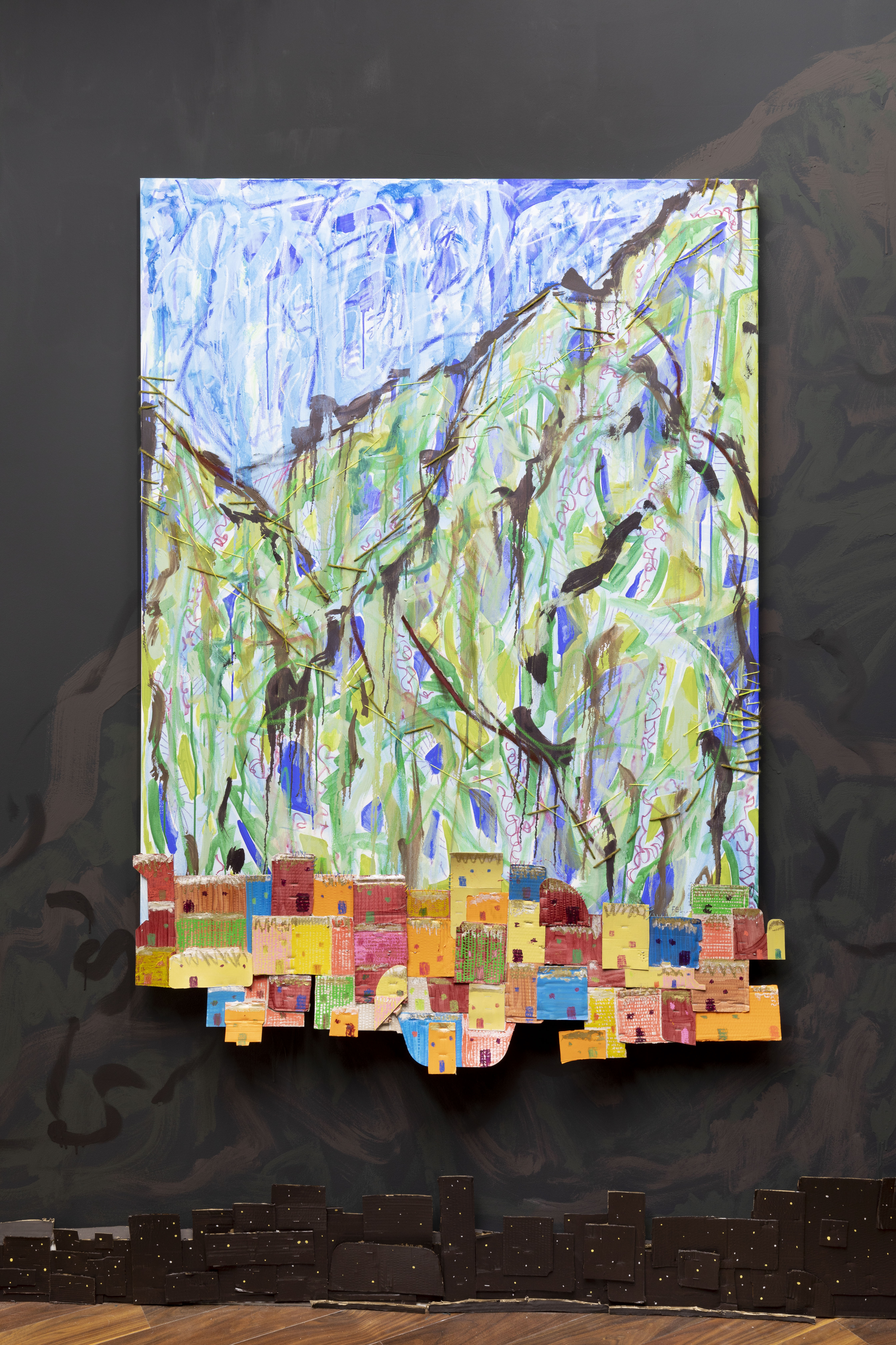 Francisca Sosa López, Billo's Caracas Boys Album 1, 2022, Oil on Canvas, Cardboard, Stitched Yarn, 174 x 122 cm, (FSL-010922)
