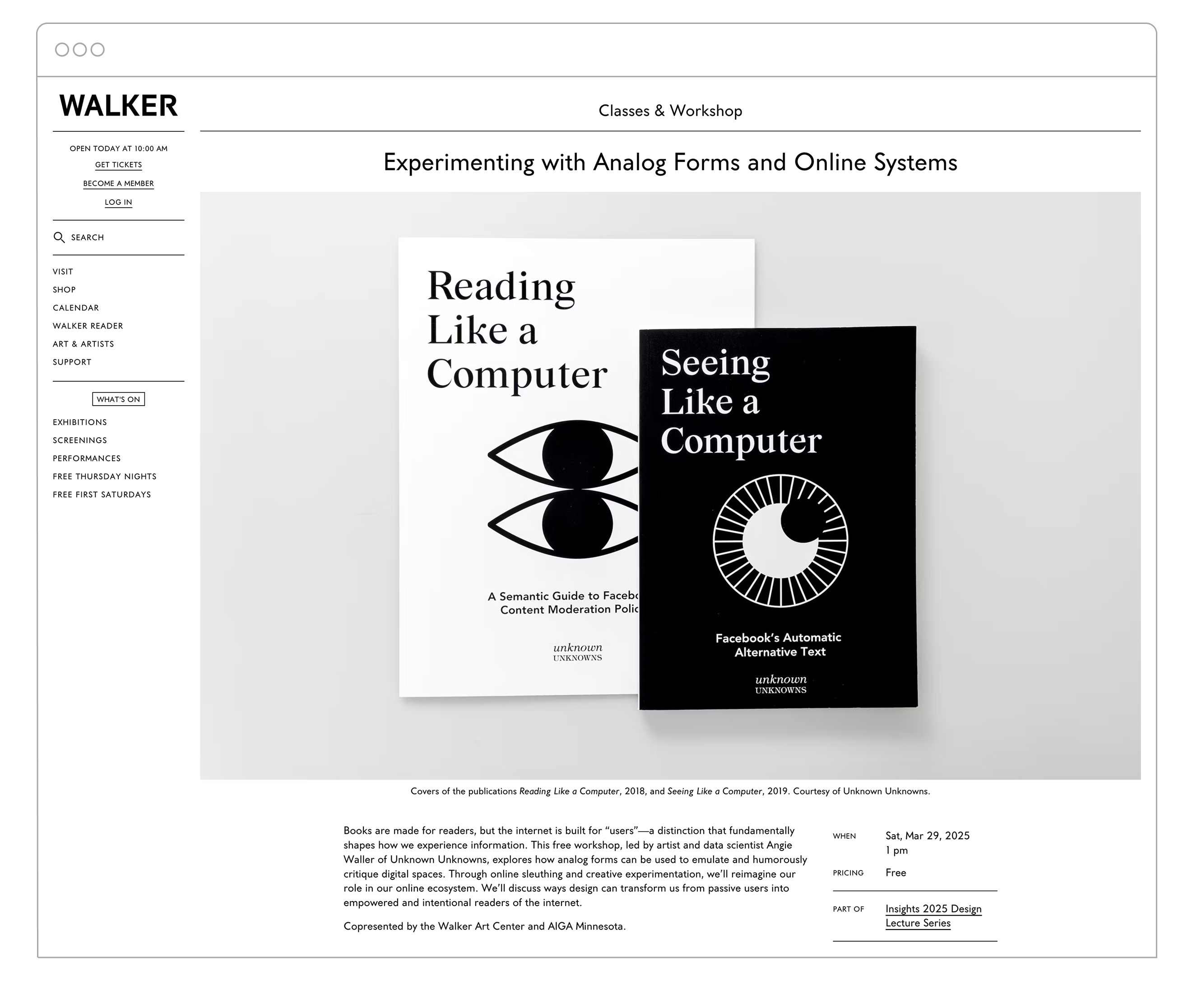 Screen capture from Walker Art Center Website